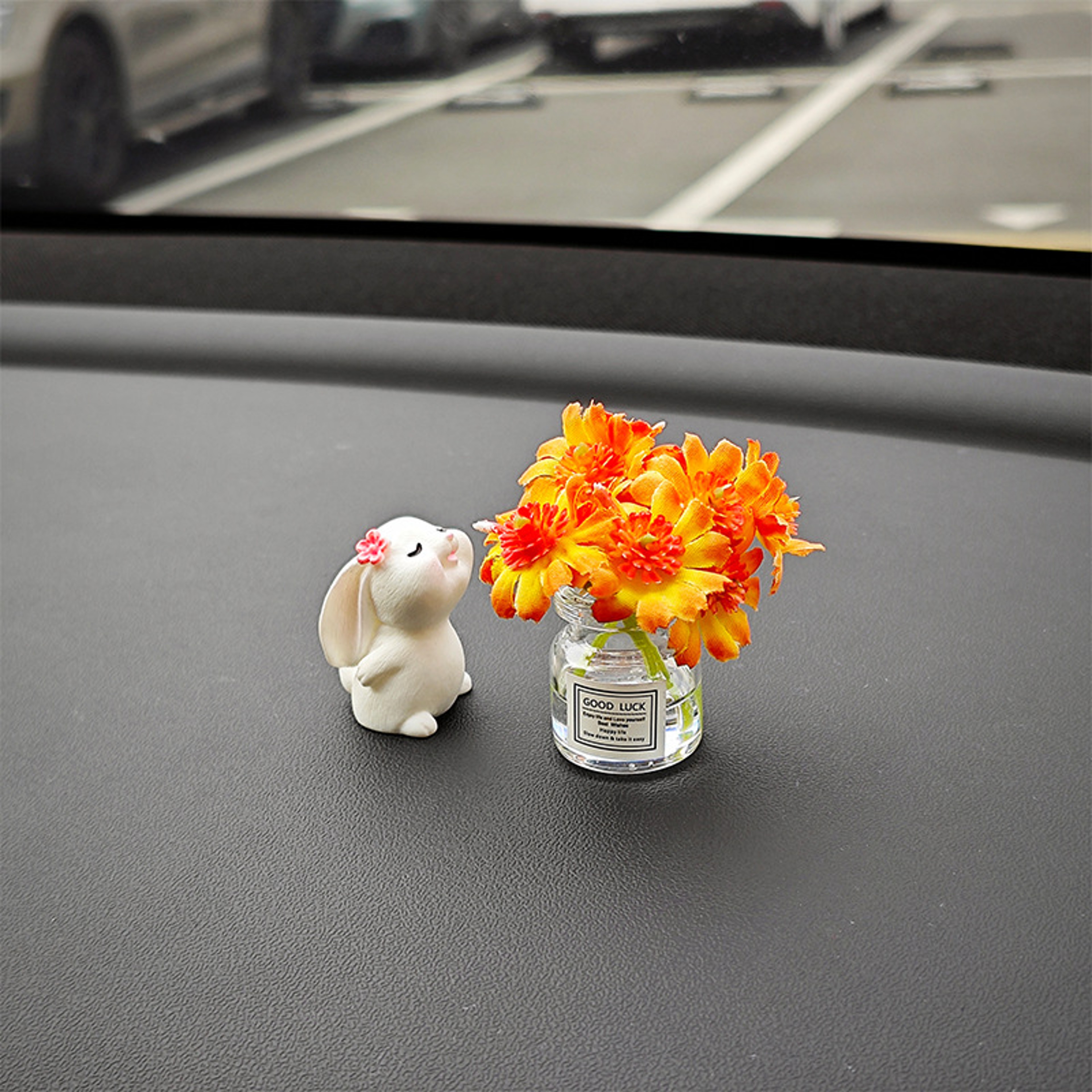 Bunny Car Fragrance Ornament  Resin Floral Mini Vase Dashboard Decoration 10