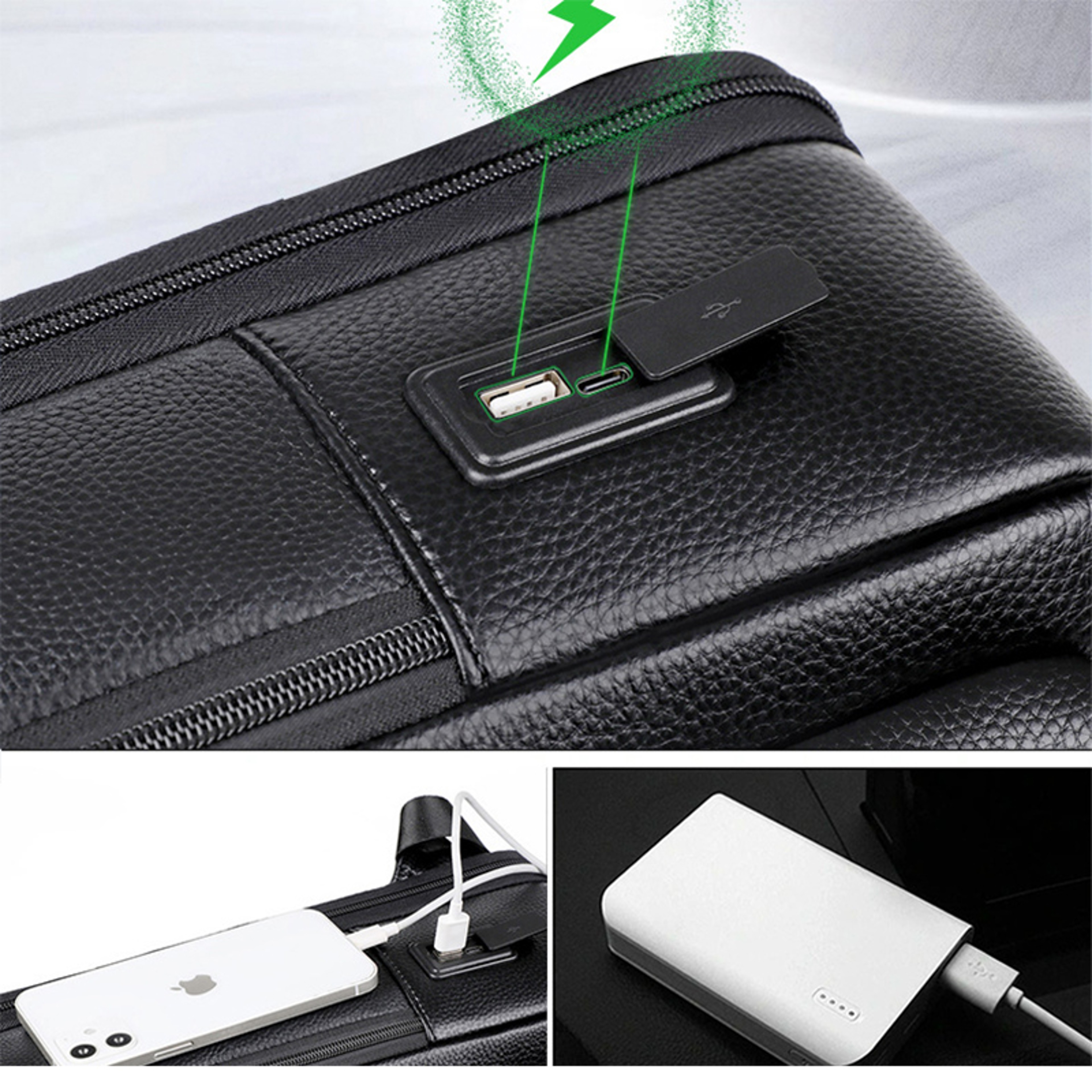Genuine Leather Laptop Backpack For Men  156 Inch Travel Bag With USB Charging Port 5
