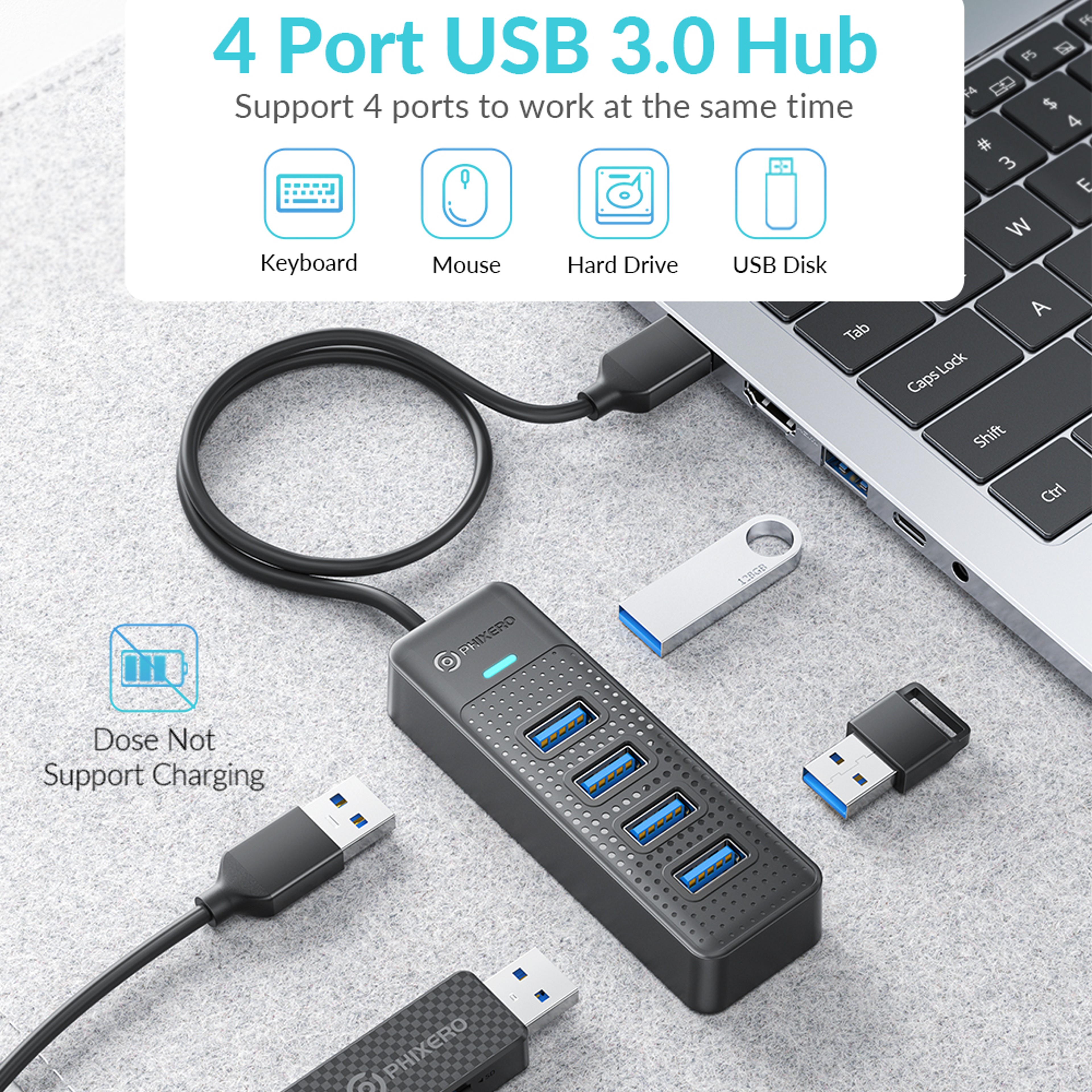 4Port USB 30 Hub With USBC Connector  5Gbps HighSpeed USB Splitter Adapter 2