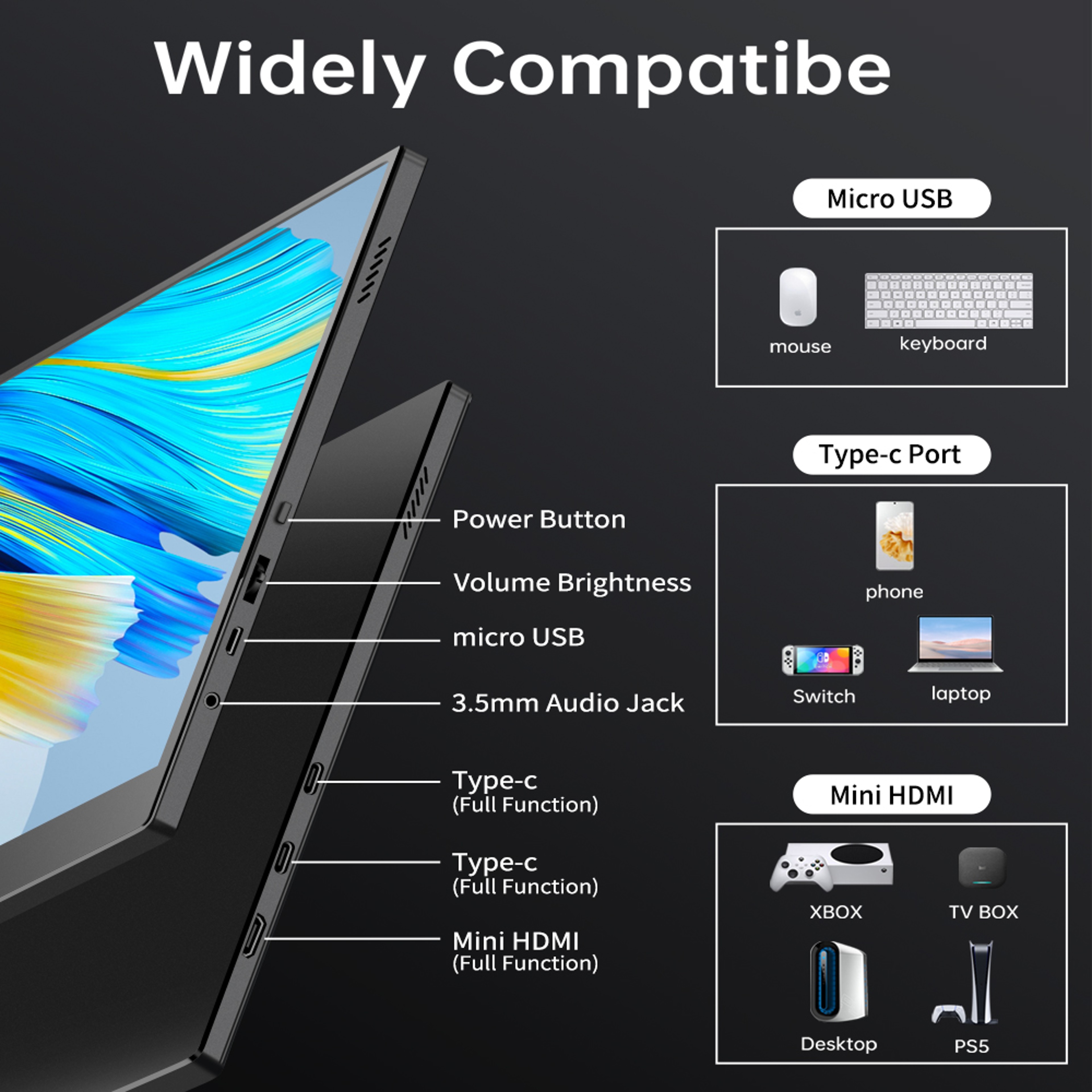 10.5-Inch Portable Touchscreen Monitor with USB-C and Built-In Speakers – view 3