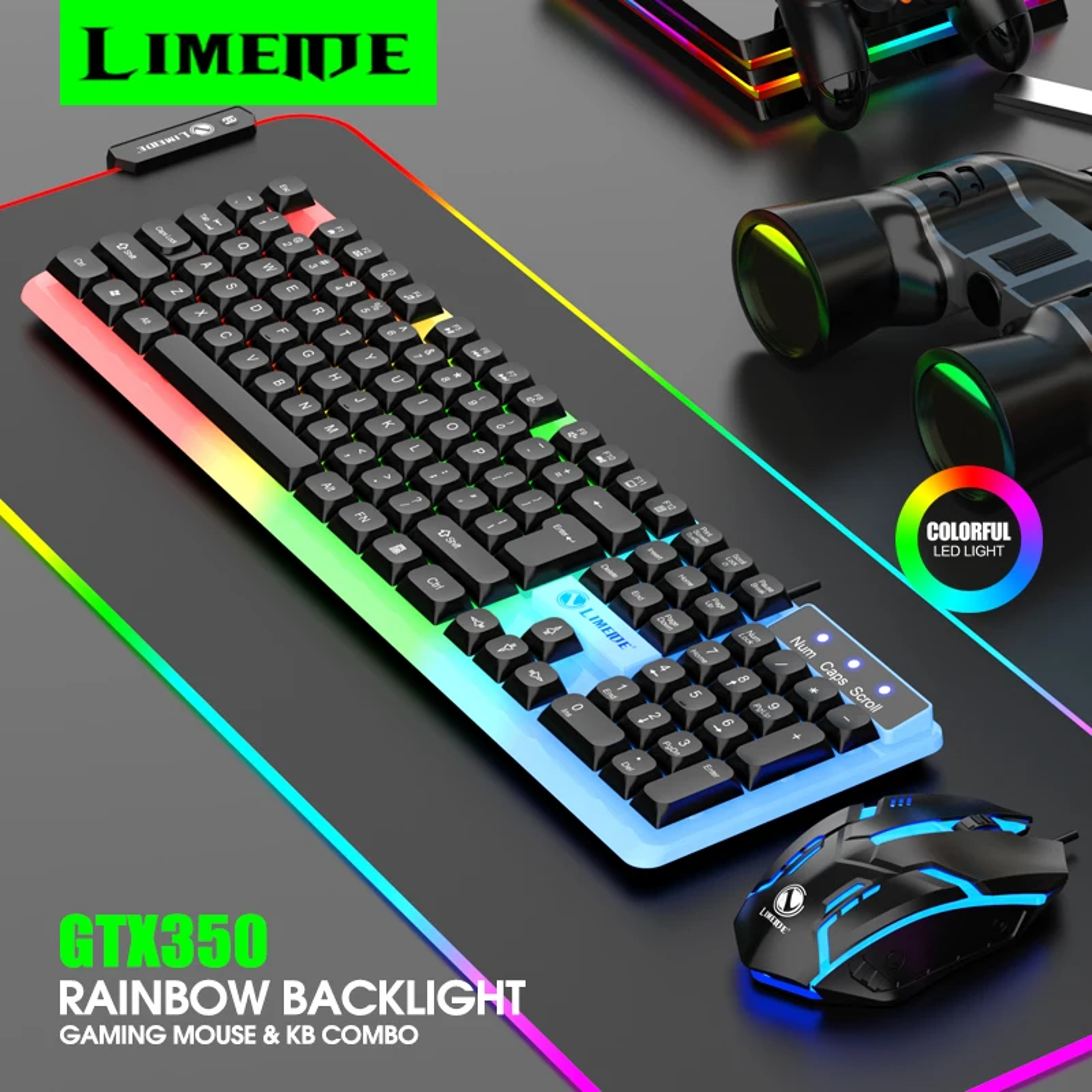 GTX350 Gaming Keyboard And Mouse Combo  Wired USB LED Backlit 104Key Set 1