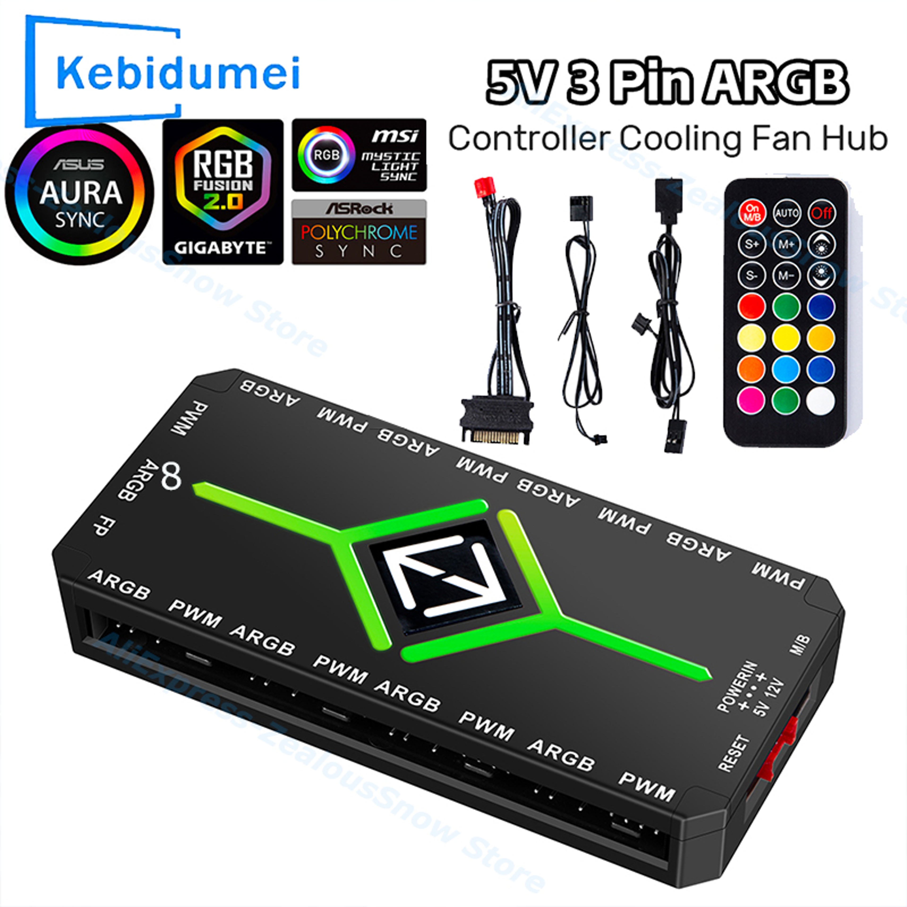 9Port ARGB PWM Fan Hub  5V 3Pin RGB Controller With Magnetic Mounting 1