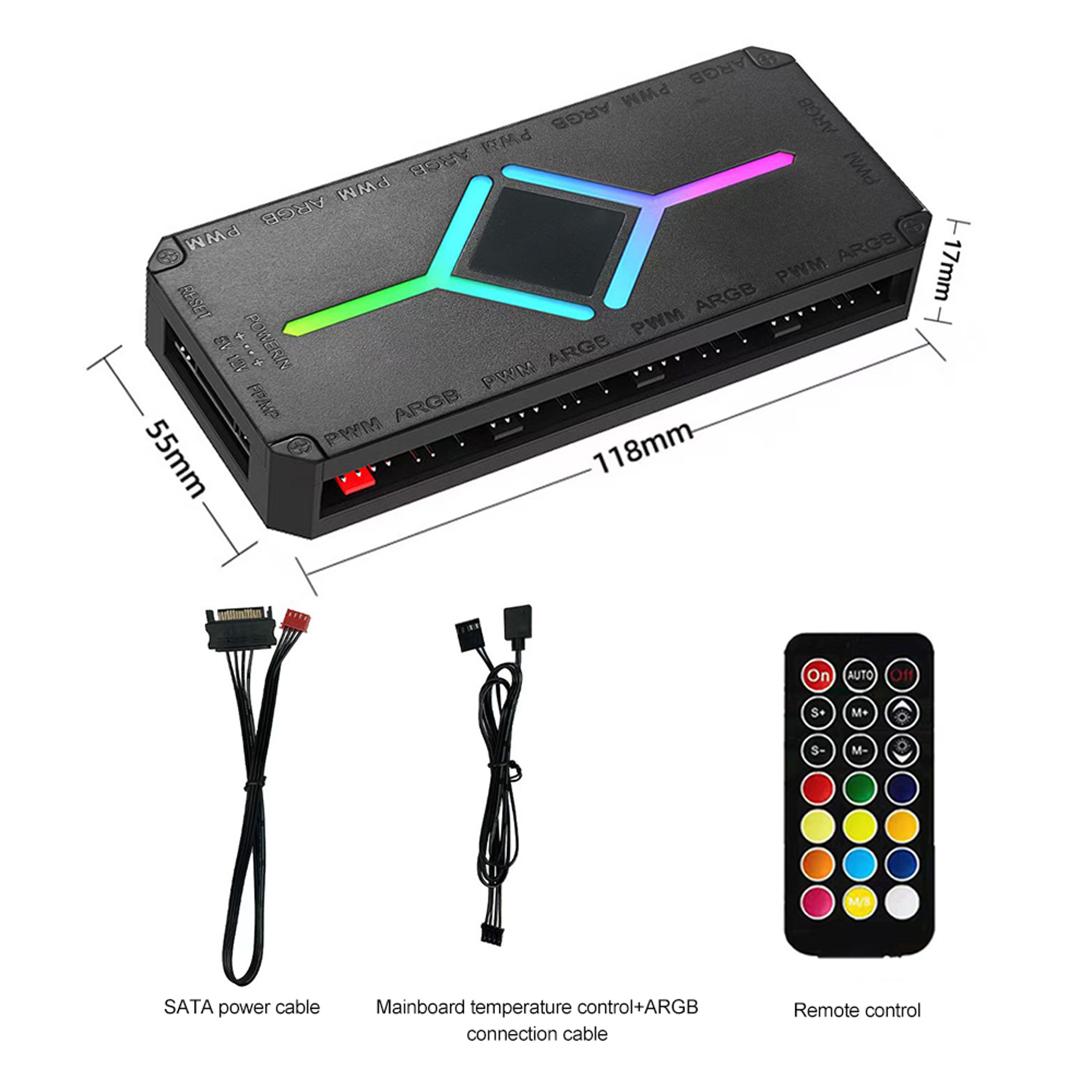 9Port ARGB PWM Fan Hub  5V 3Pin RGB Controller With Magnetic Mounting 0