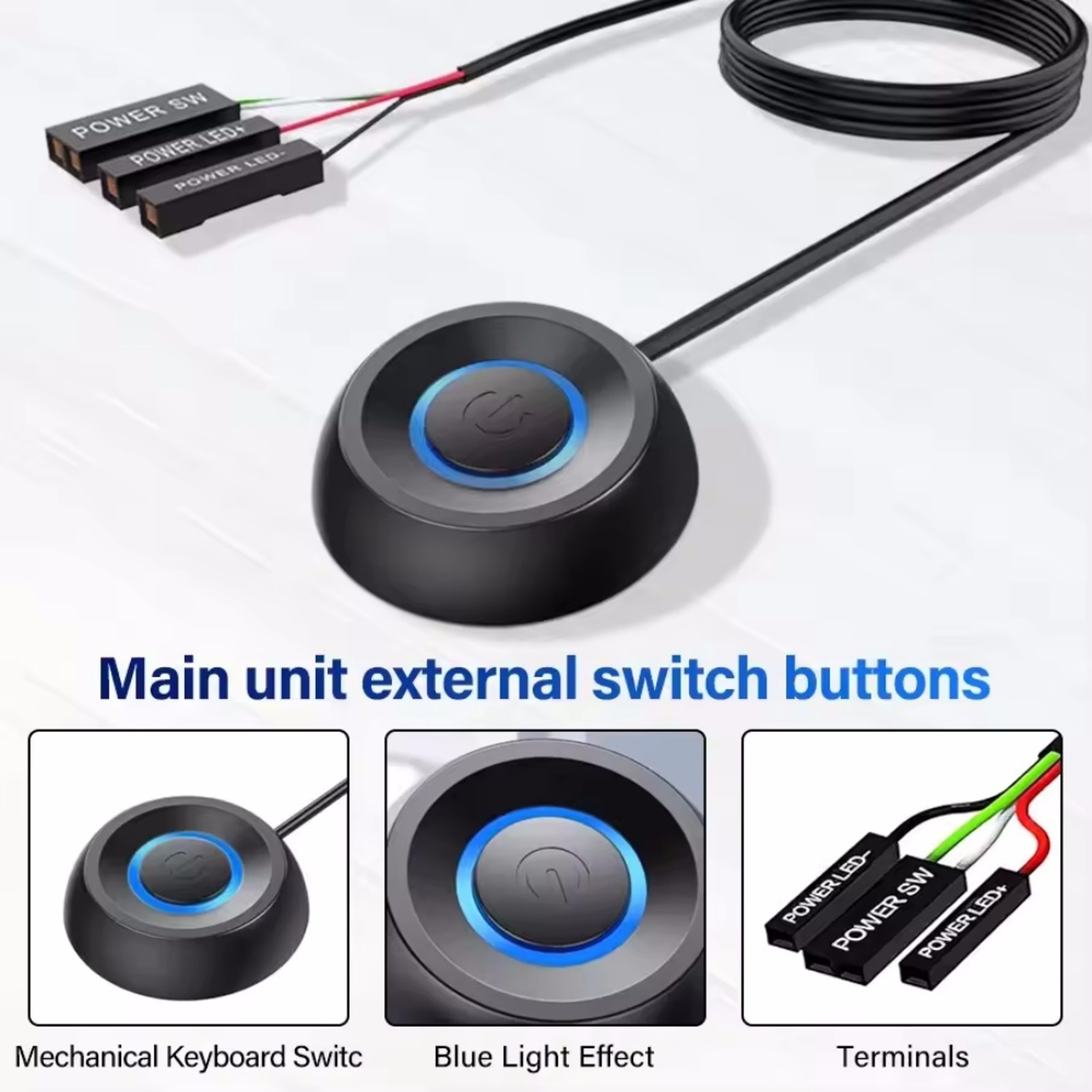 External PC Power Button Switch With LED Light And 59 FT Cable For Desktop Computers 6