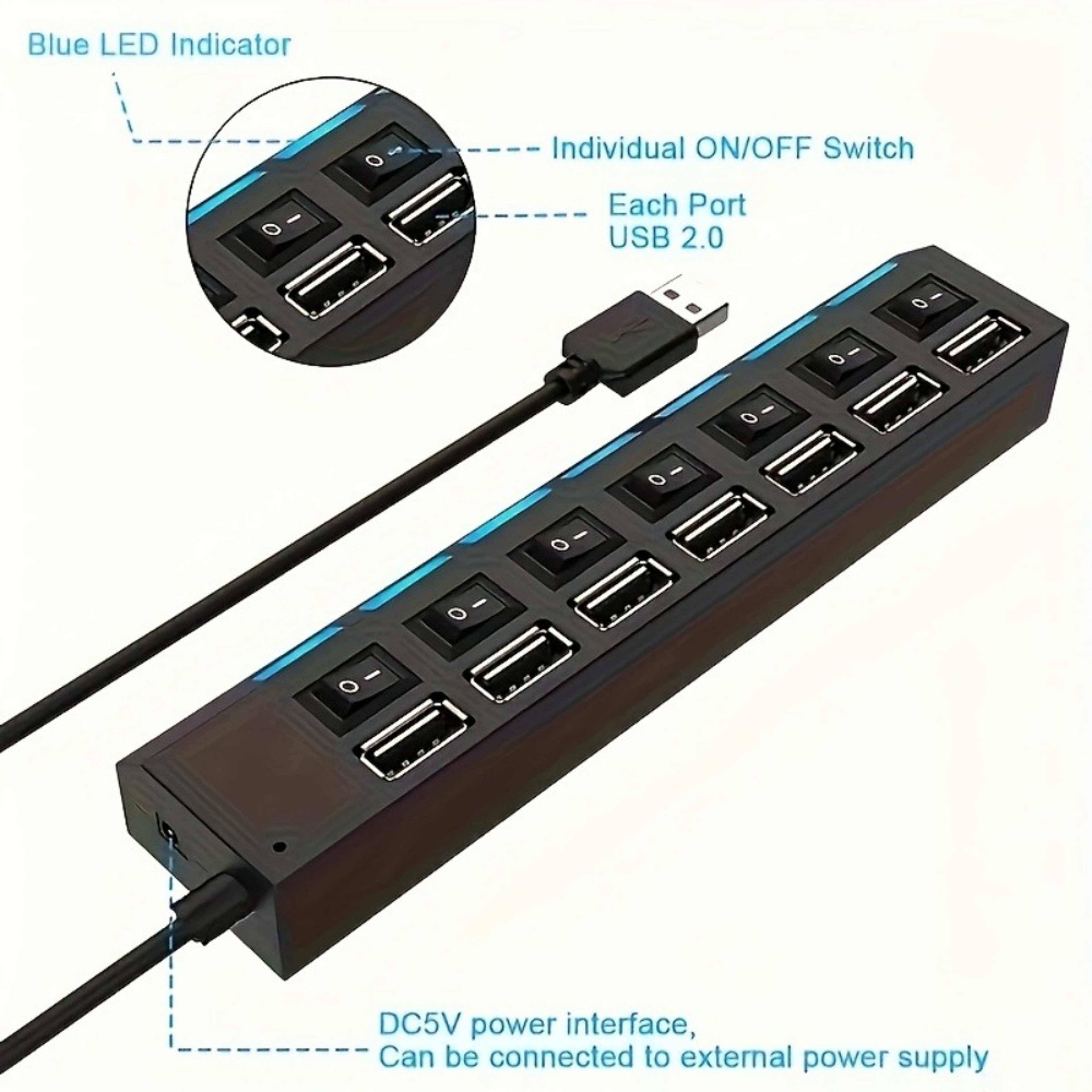 USB 20 Hub With ONOFF Switch  47 Port USB Splitter For Laptops And Desktops 4