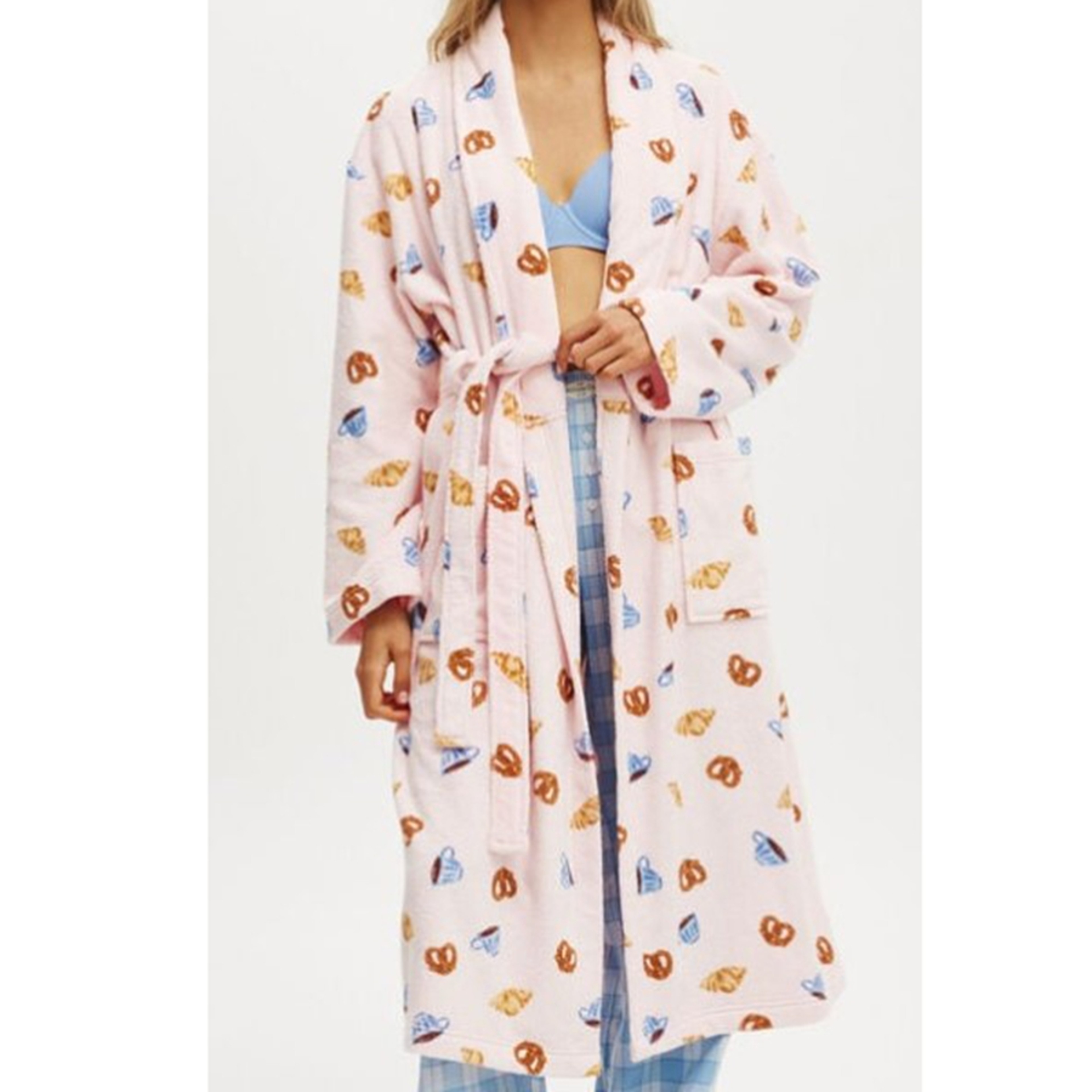 Women's Flannel Robe with Lace-Up Design – Soft Printed Mid-Calf Bathrobe – view 1