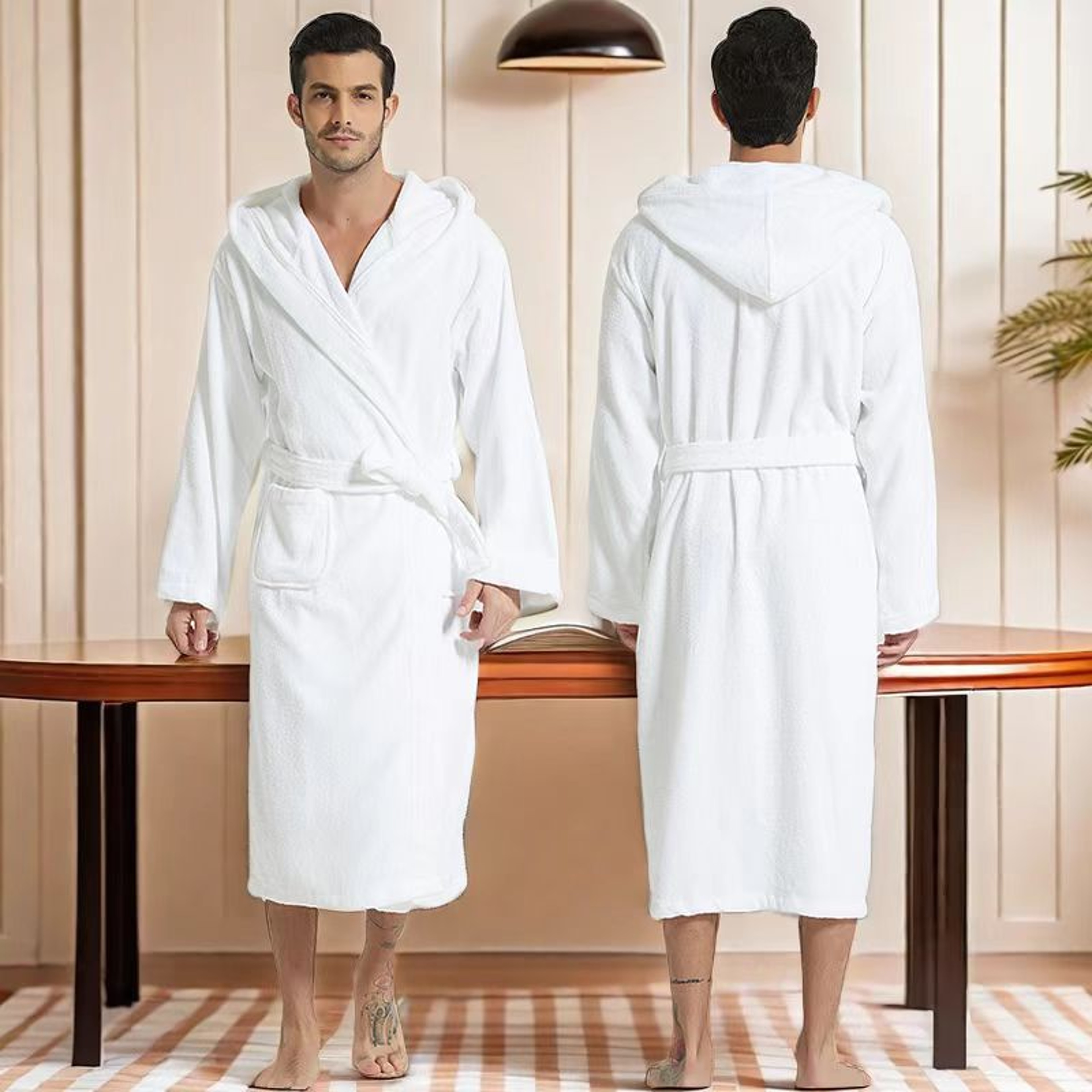 Men's 100% Cotton Hooded Bathrobe – Long Sleeve Terry Cloth Towel Robe – view 4