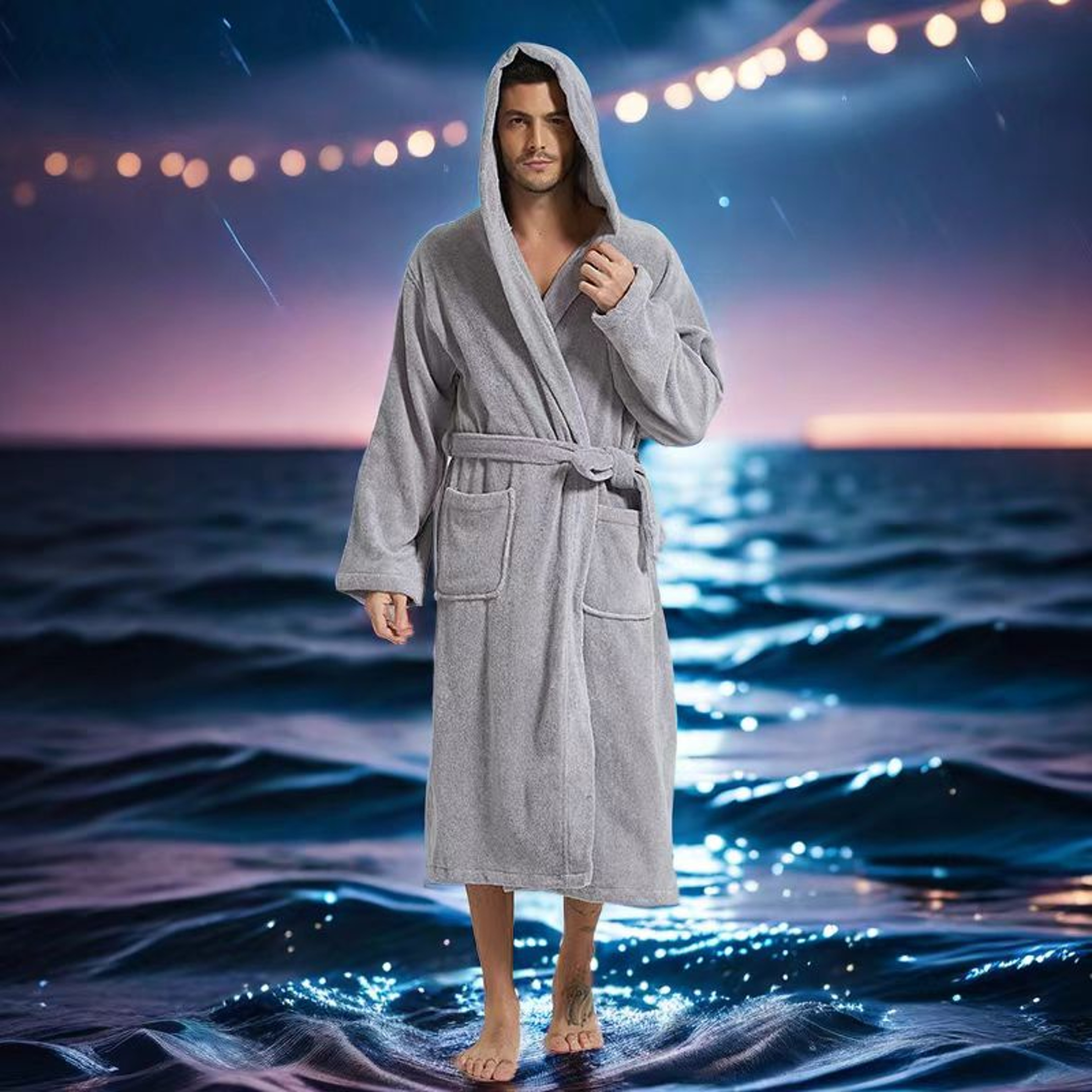 Men's 100% Cotton Hooded Bathrobe – Long Sleeve Terry Cloth Towel Robe – view 5