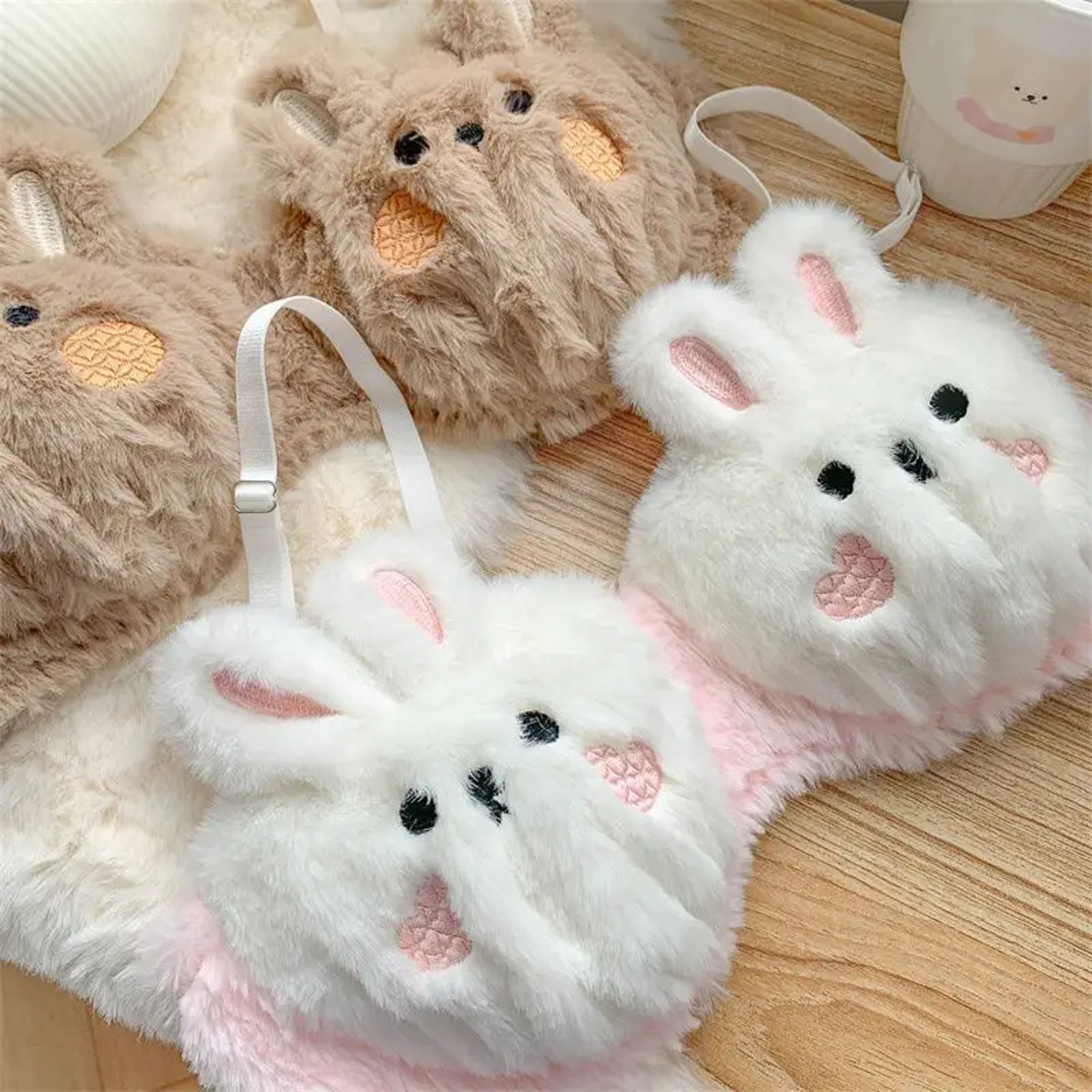 Womens Plush Wireless Push Up Bra With Cute Rabbit And Bear Design 3