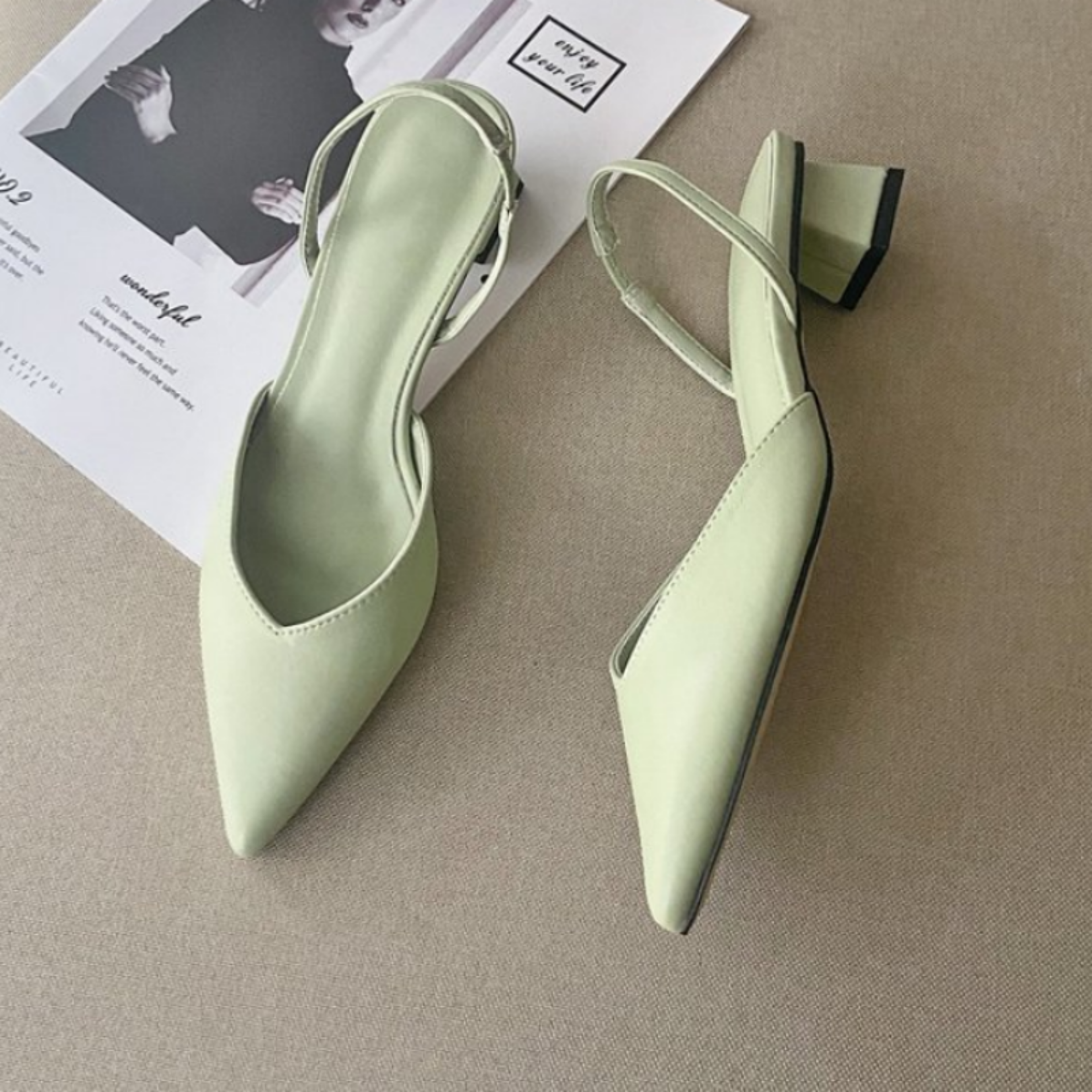 Womens Slingback High Heel Sandals With Square Heels And Microfiber Upper 3