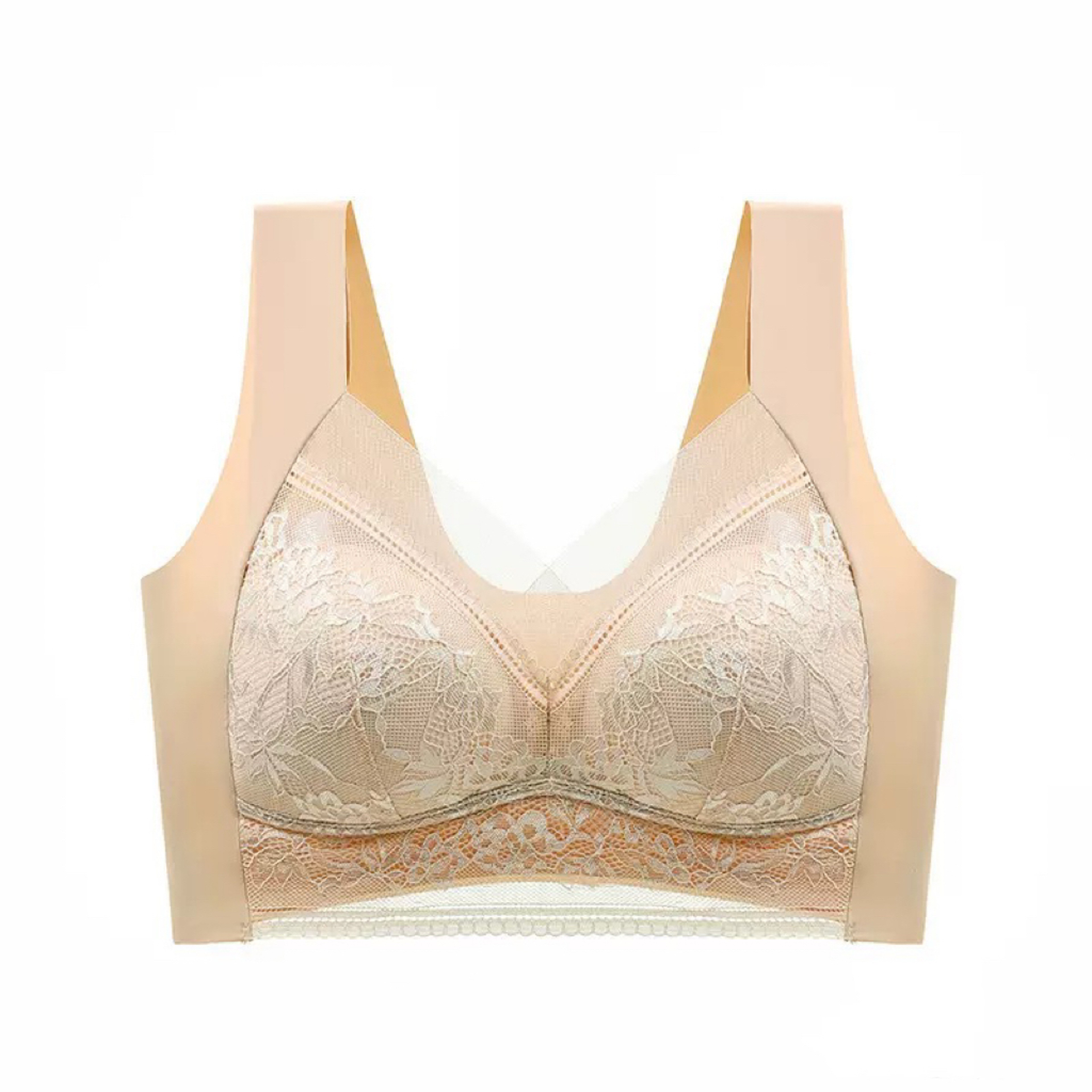 Womens Plus Size WireFree Padded Bra With Lace Trim And Seamless Design 0