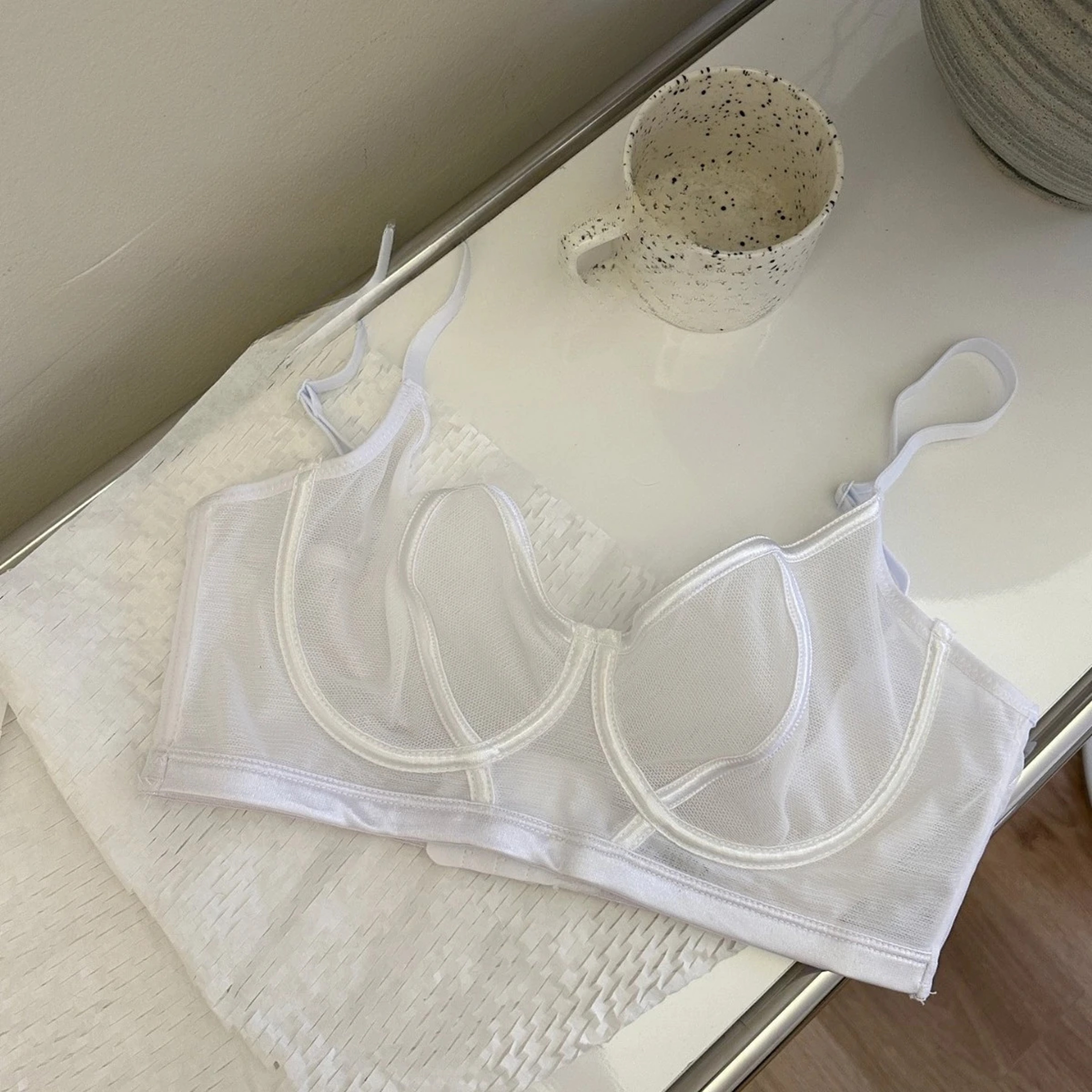 Womens Sheer Lace Underwire Bra With Adjustable Straps And 34 Cups 0