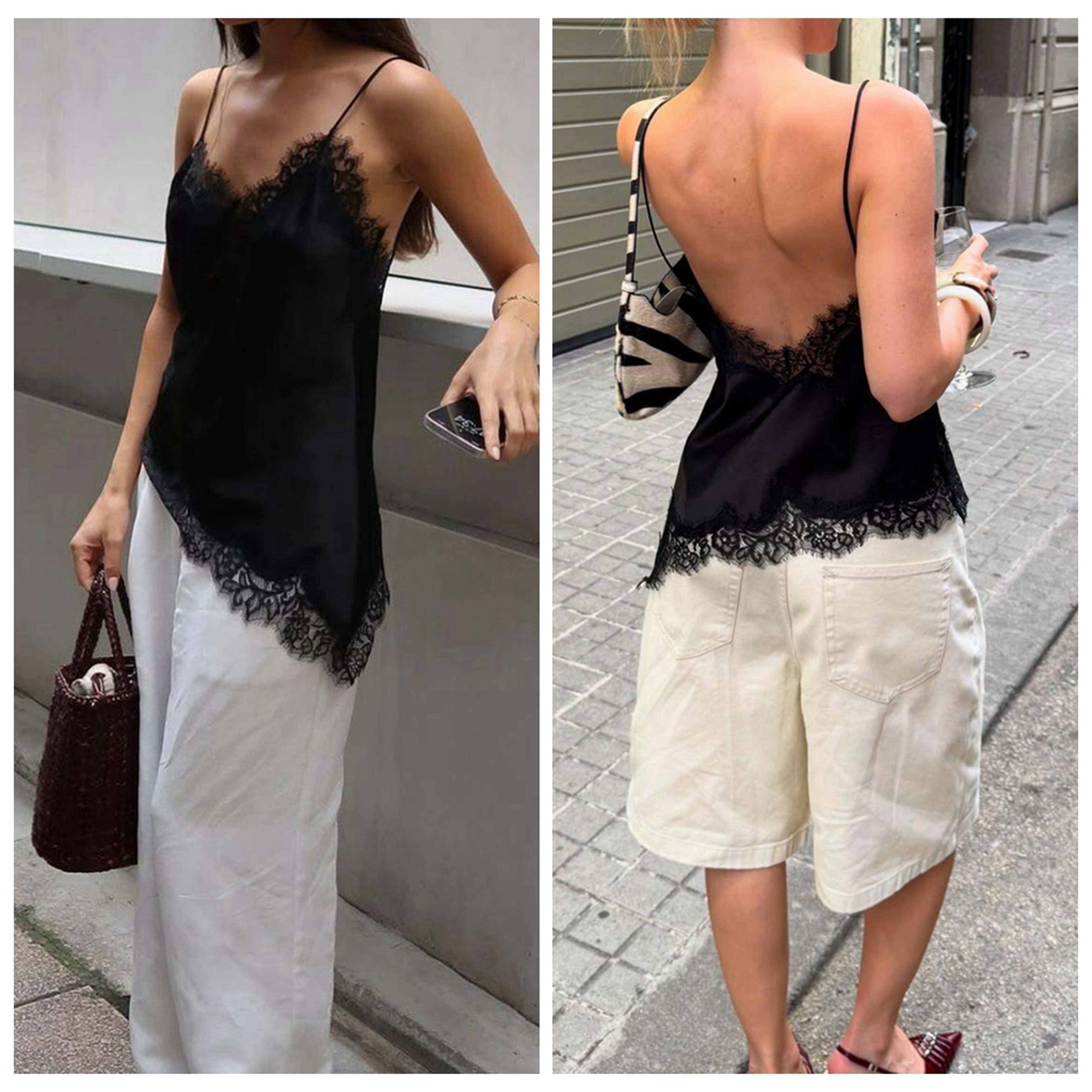 Womens Lace Trim Cami Top With Spaghetti Straps And Asymmetrical High Low Hem 9