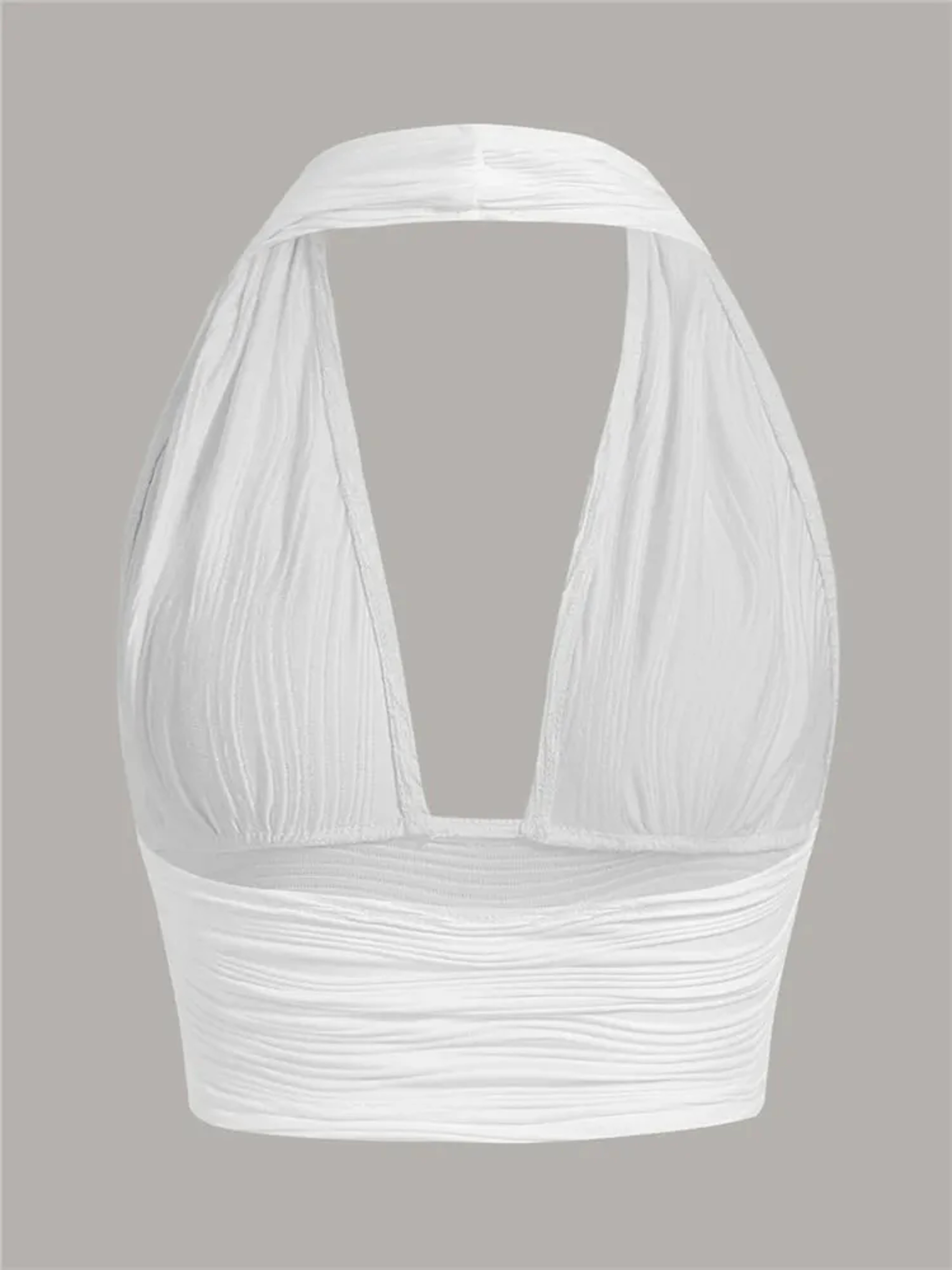Womens White Backless Halter Crop Top  Deep VNeck Y2K Summer Streetwear 2