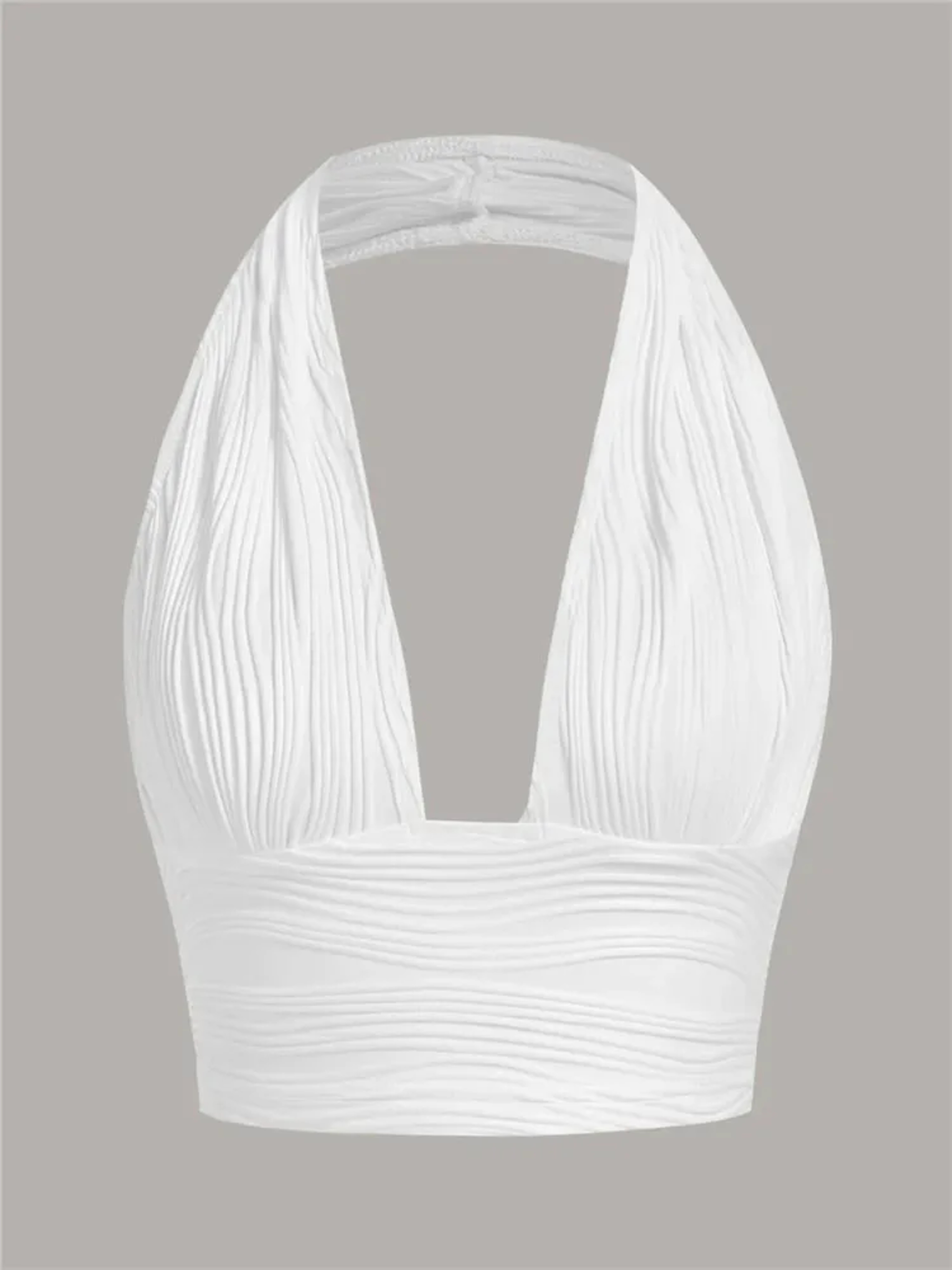 Womens White Backless Halter Crop Top  Deep VNeck Y2K Summer Streetwear 5