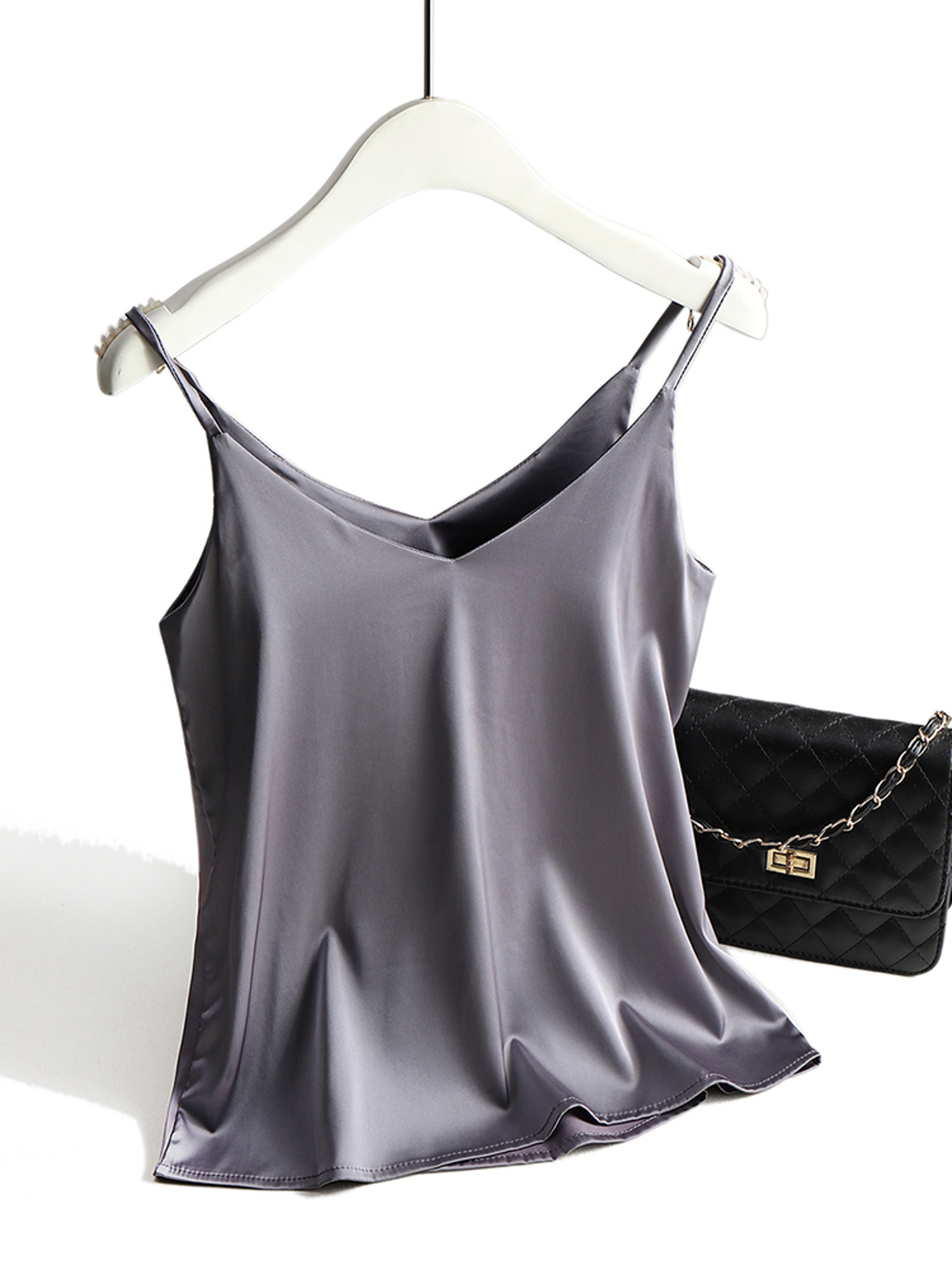 Womens Satin Camisole Top  VNeck Spaghetti Strap Sleeveless Backless Tank 2