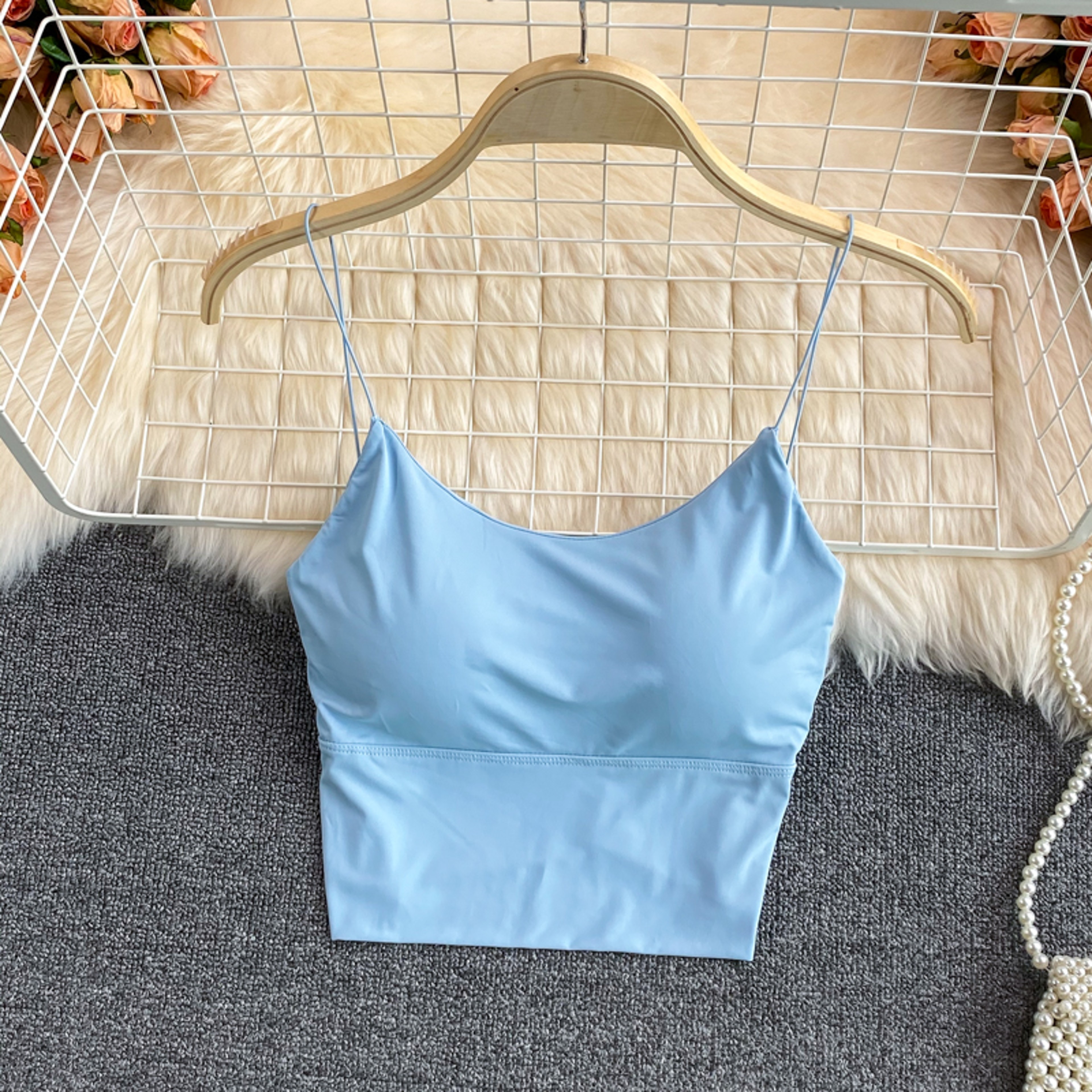 Womens Camisole Crop Top With BuiltIn Bra  Silk Rayon Spaghetti Strap Tank 7