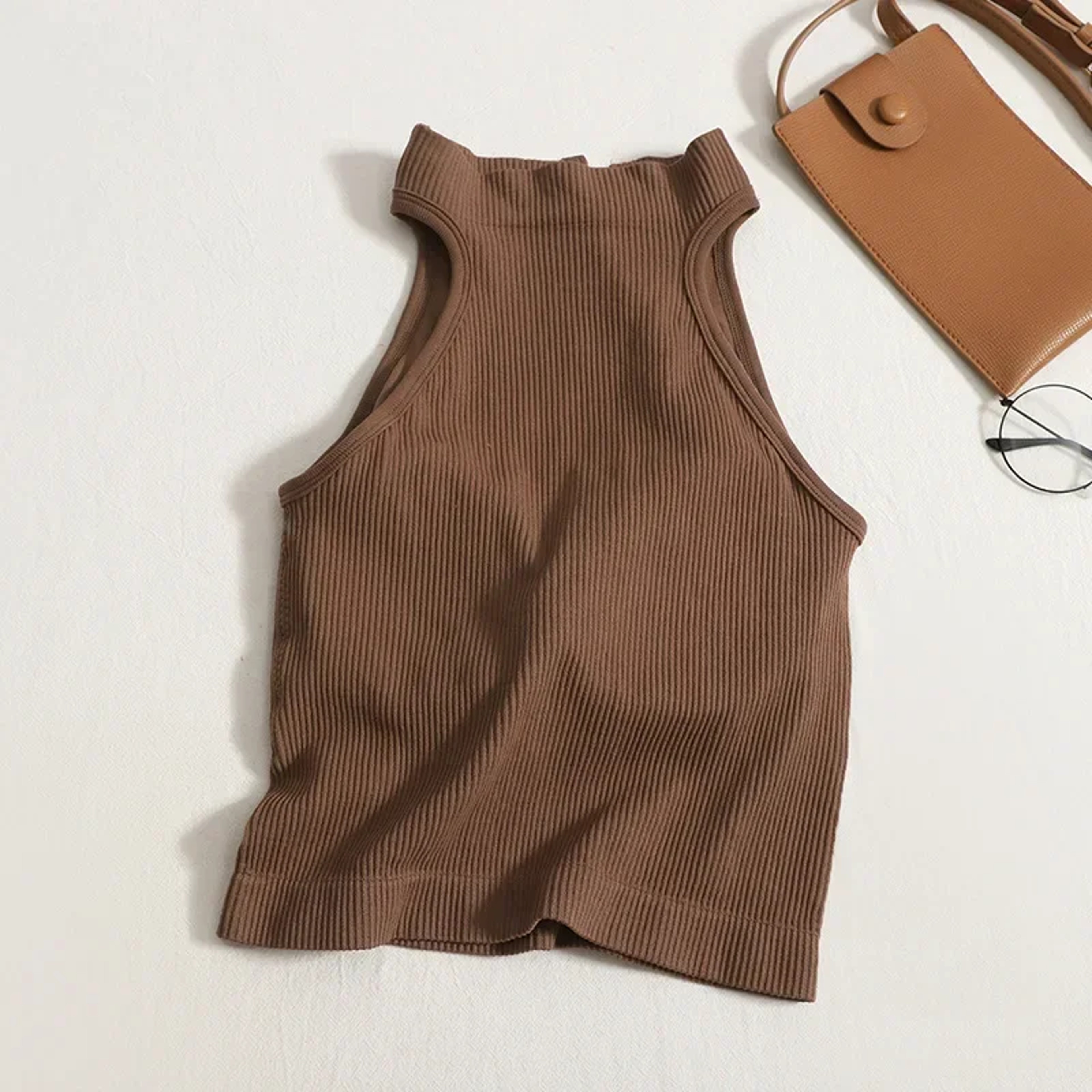 Womens Vintage Cropped Camisole Tank Top With BuiltIn Bra And Button Detail 2