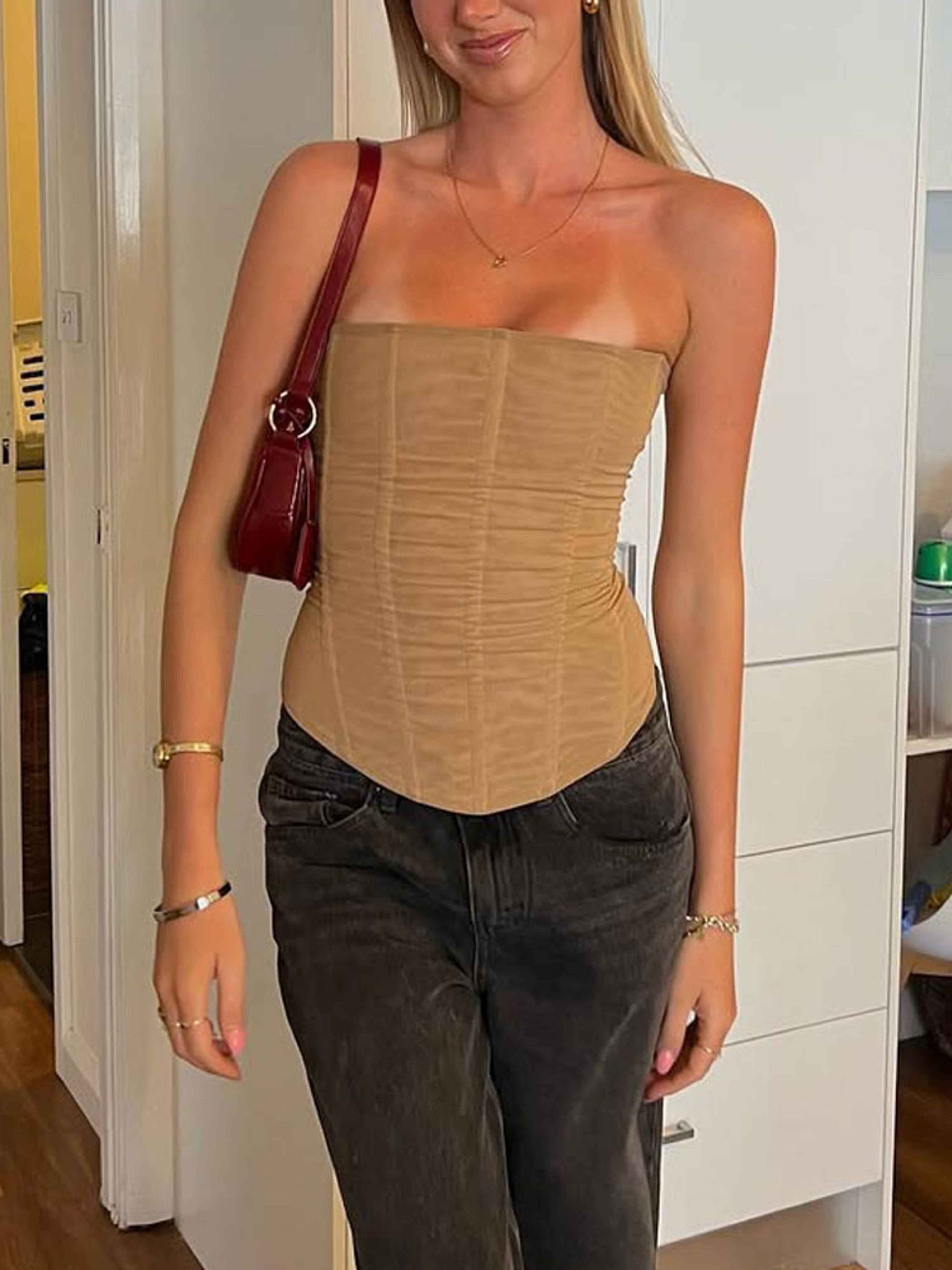 Womens Backless Strapless Tank Top  Slim Fit Y2K Summer Streetwear Top 0
