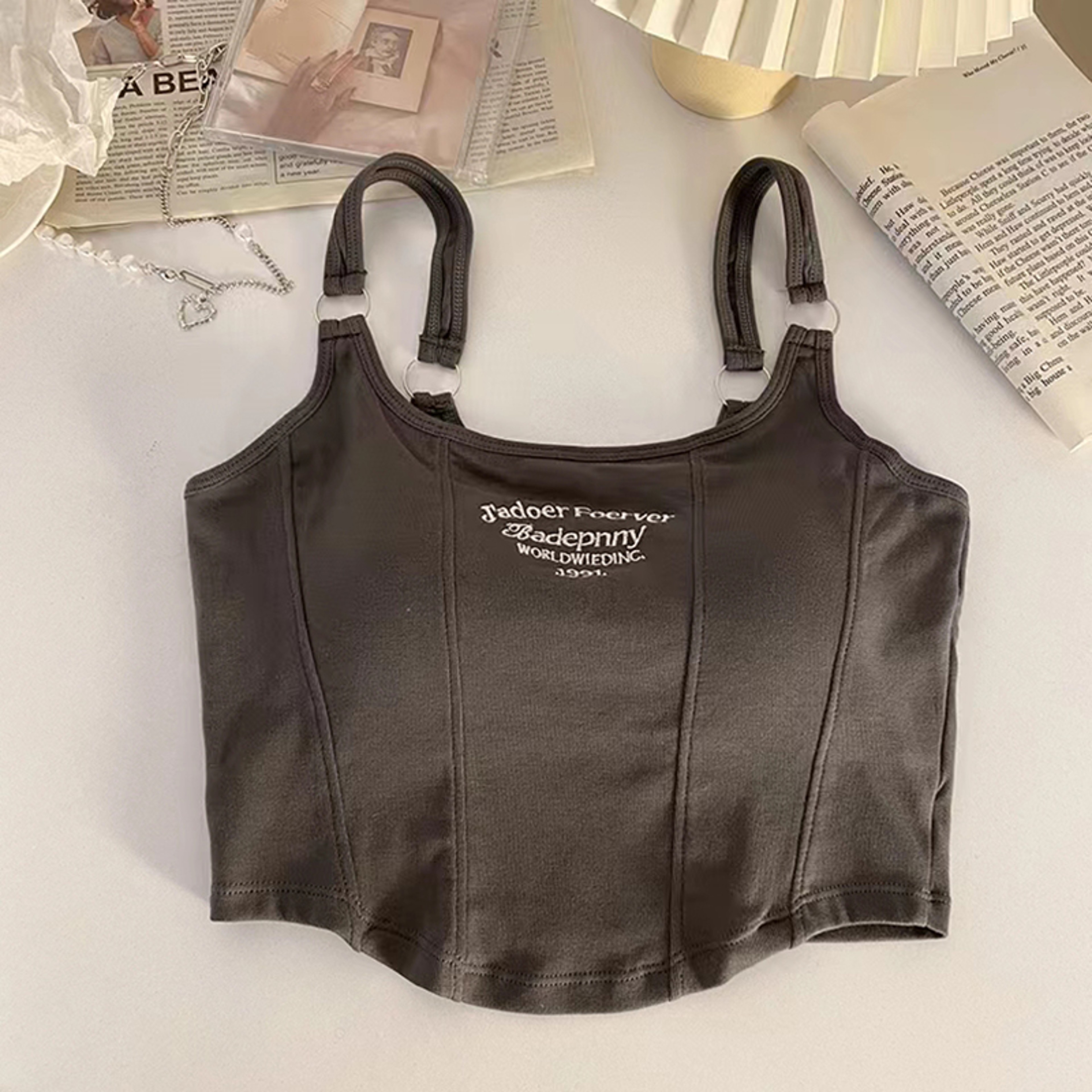 Womens Y2K Crop Tank Top With Bra Pads And HighStretch Cotton Nylon Fabric 8