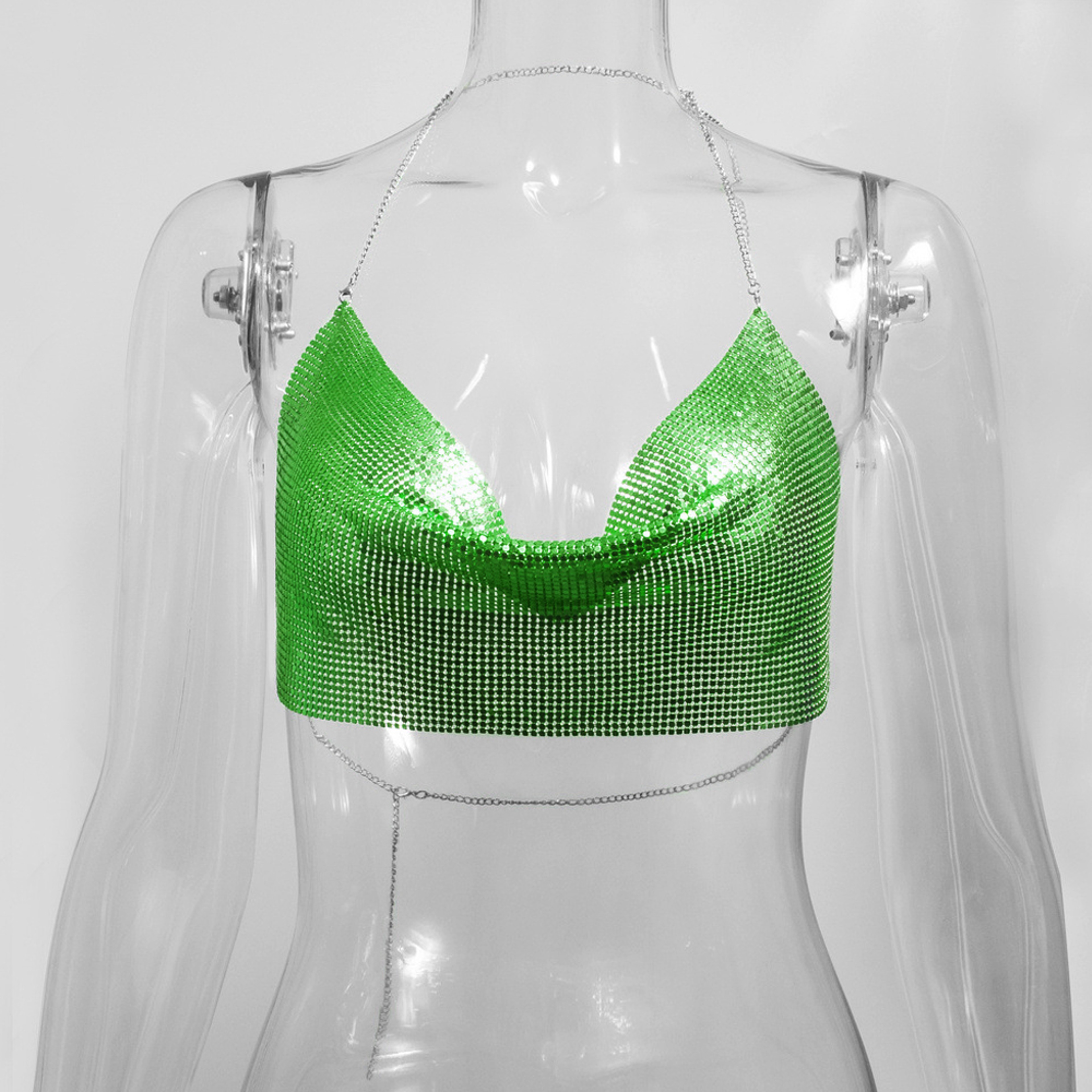Womens Metallic Halter Crop Top  Backless Sequin Party And Clubwear Camisole 0