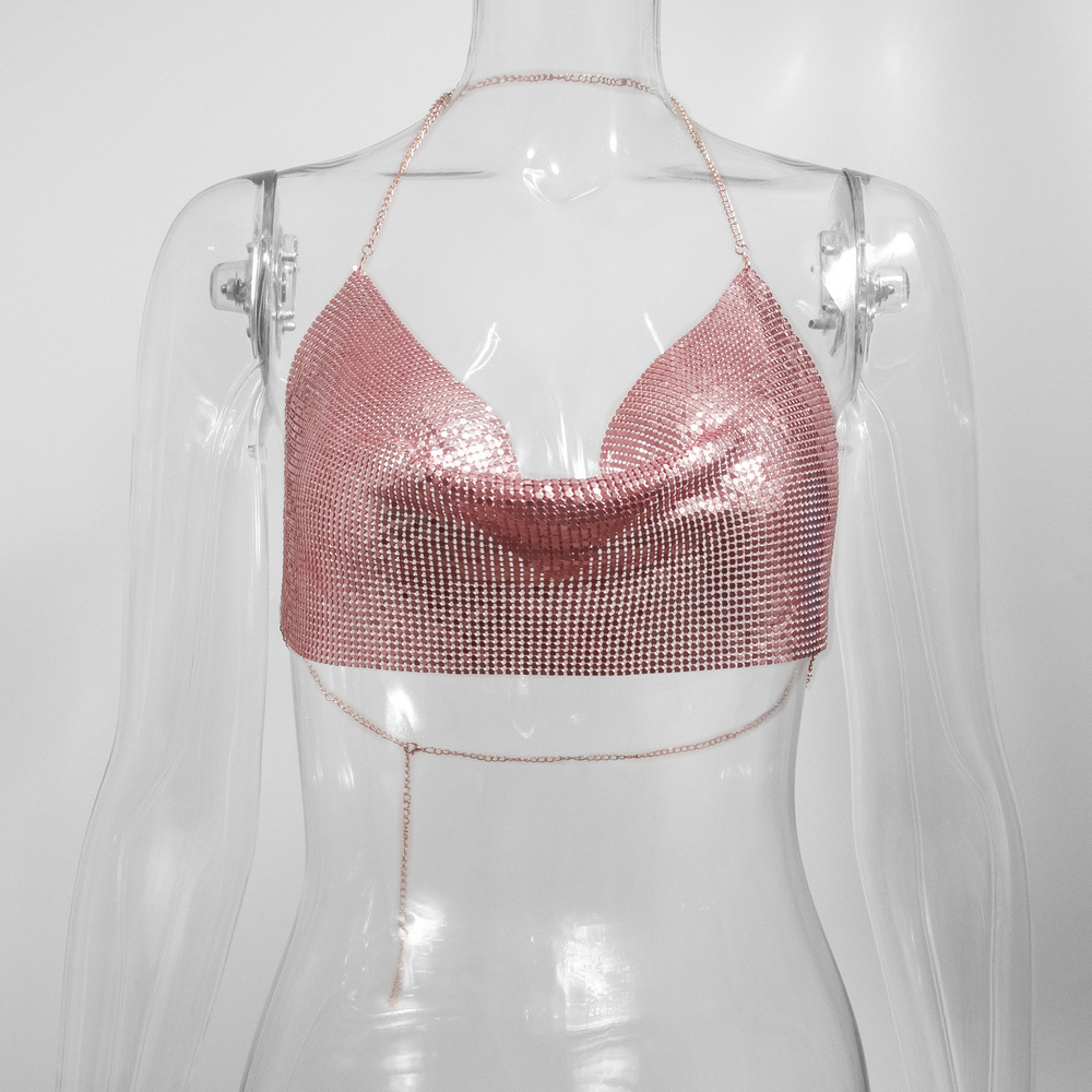 Womens Metallic Halter Crop Top  Backless Sequin Party And Clubwear Camisole 9