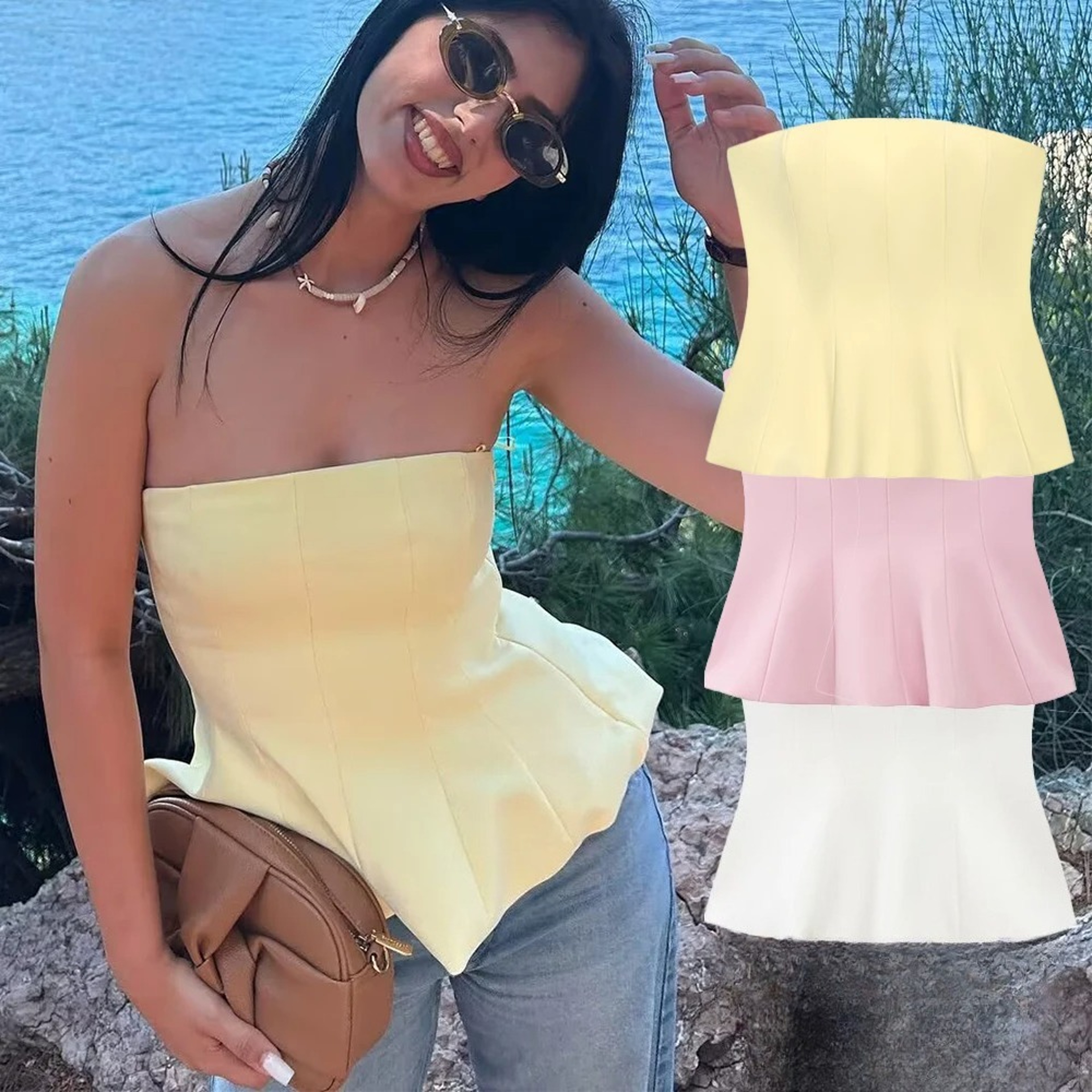 Womens Strapless Ruffle Tube Top  Short Y2K Summer Party Top 1