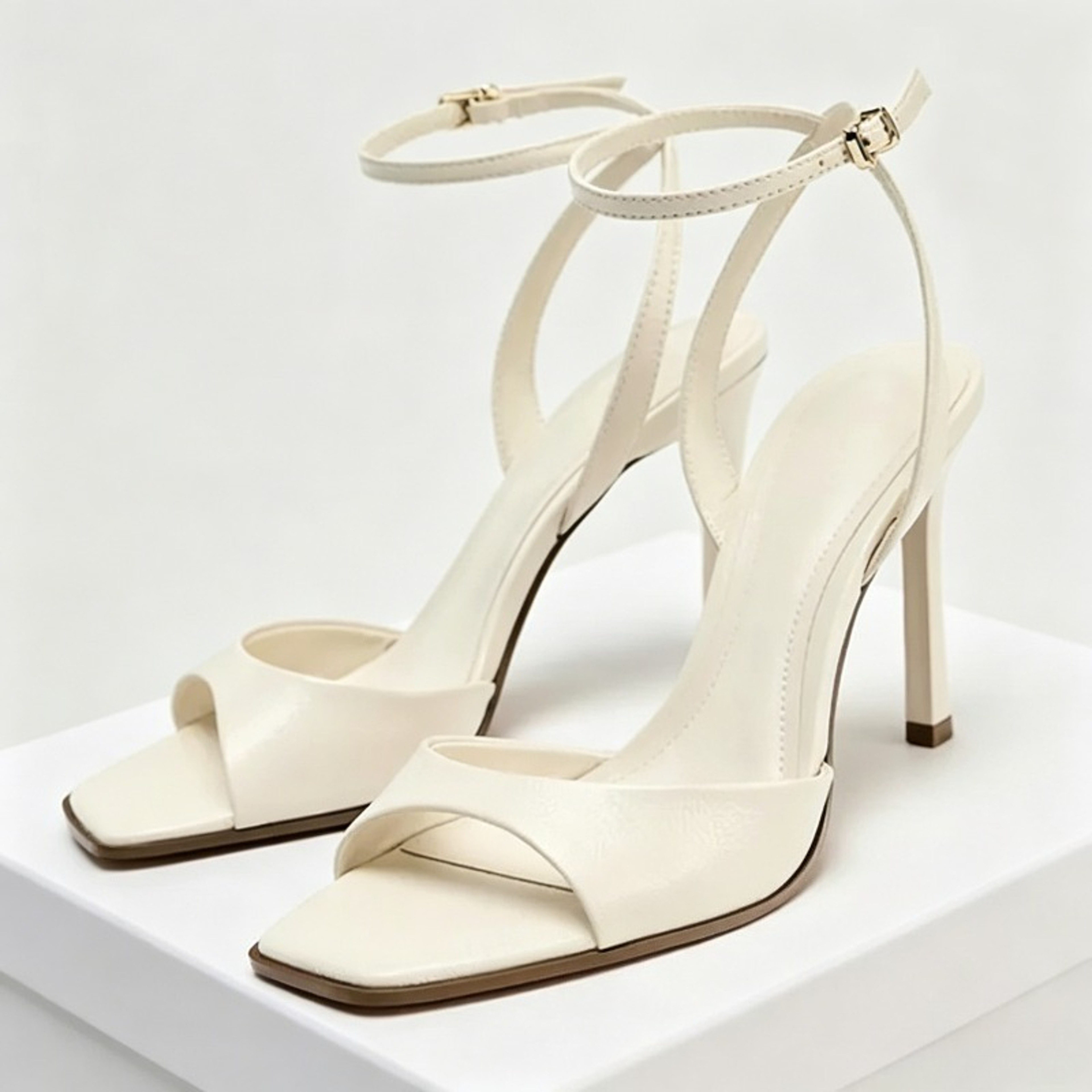 Women's Black Ankle Strap High Heel Sandals with Square Toe and Buckle Closure – view 2