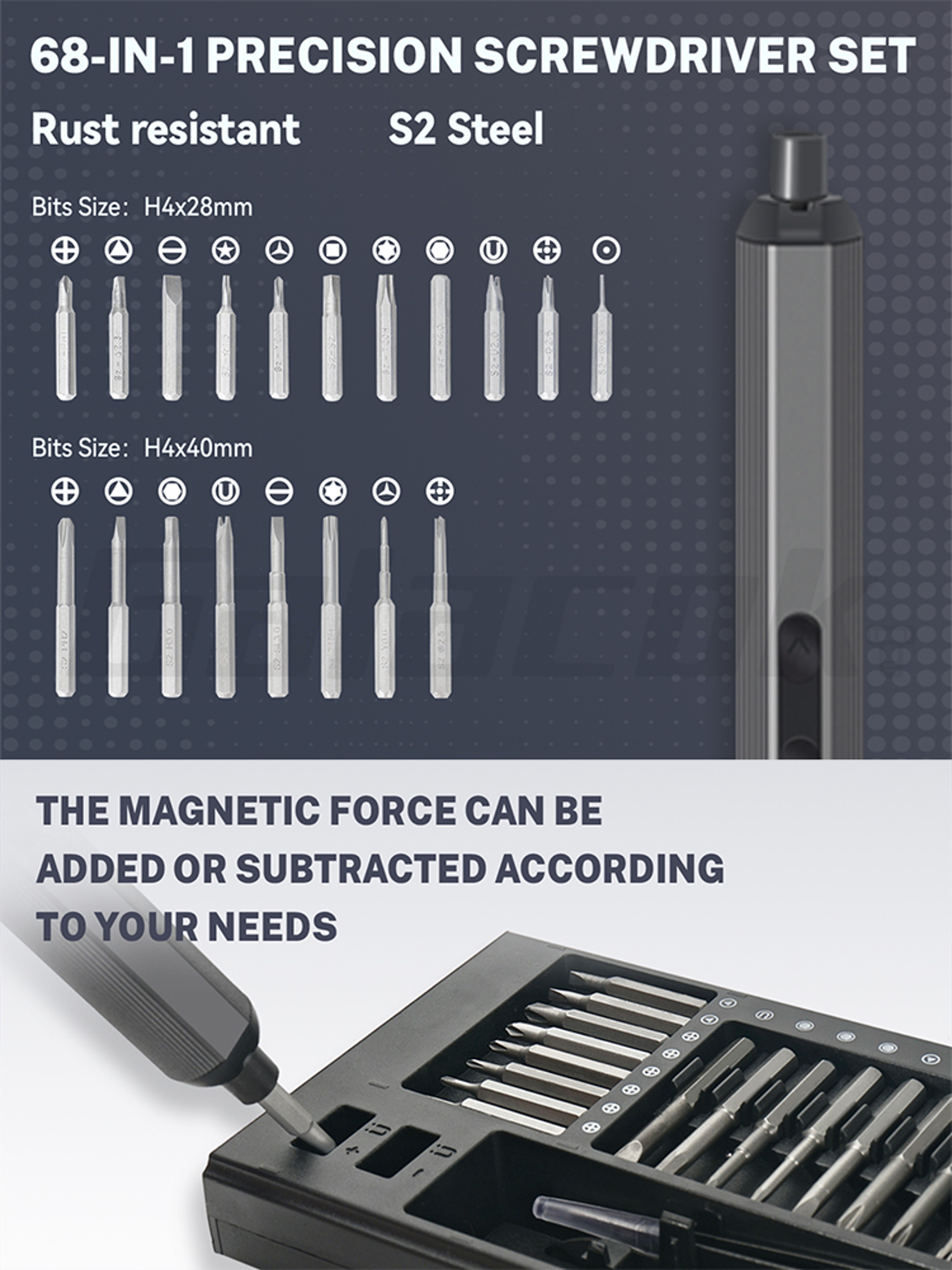 Precision Electric Screwdriver Set 6876in1 With 5 Adjustable Torque Levels And LED Light 5