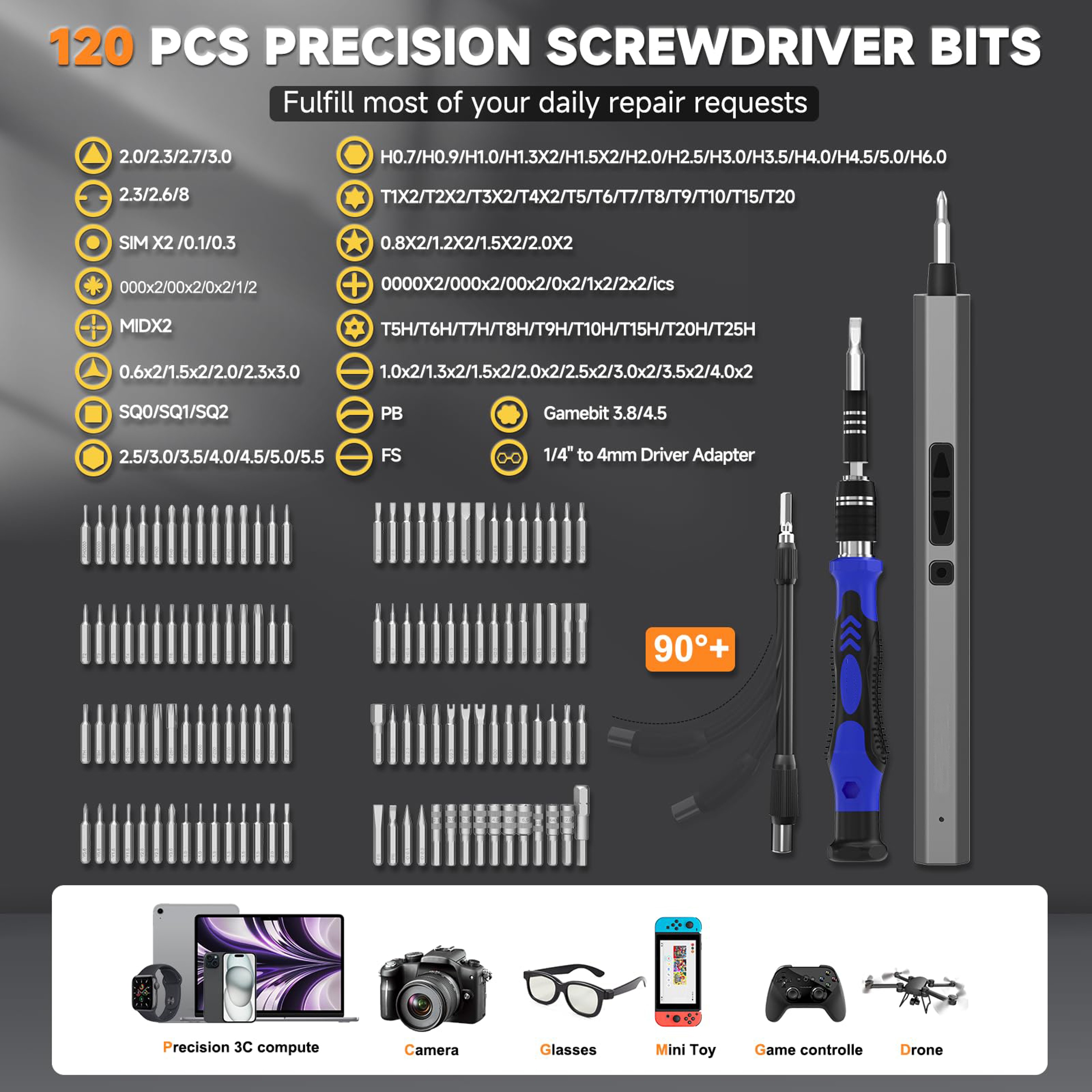 154-in-1 Precision Electric Screwdriver Set with 120 Magnetic Bits and USB-C Charging – view 4