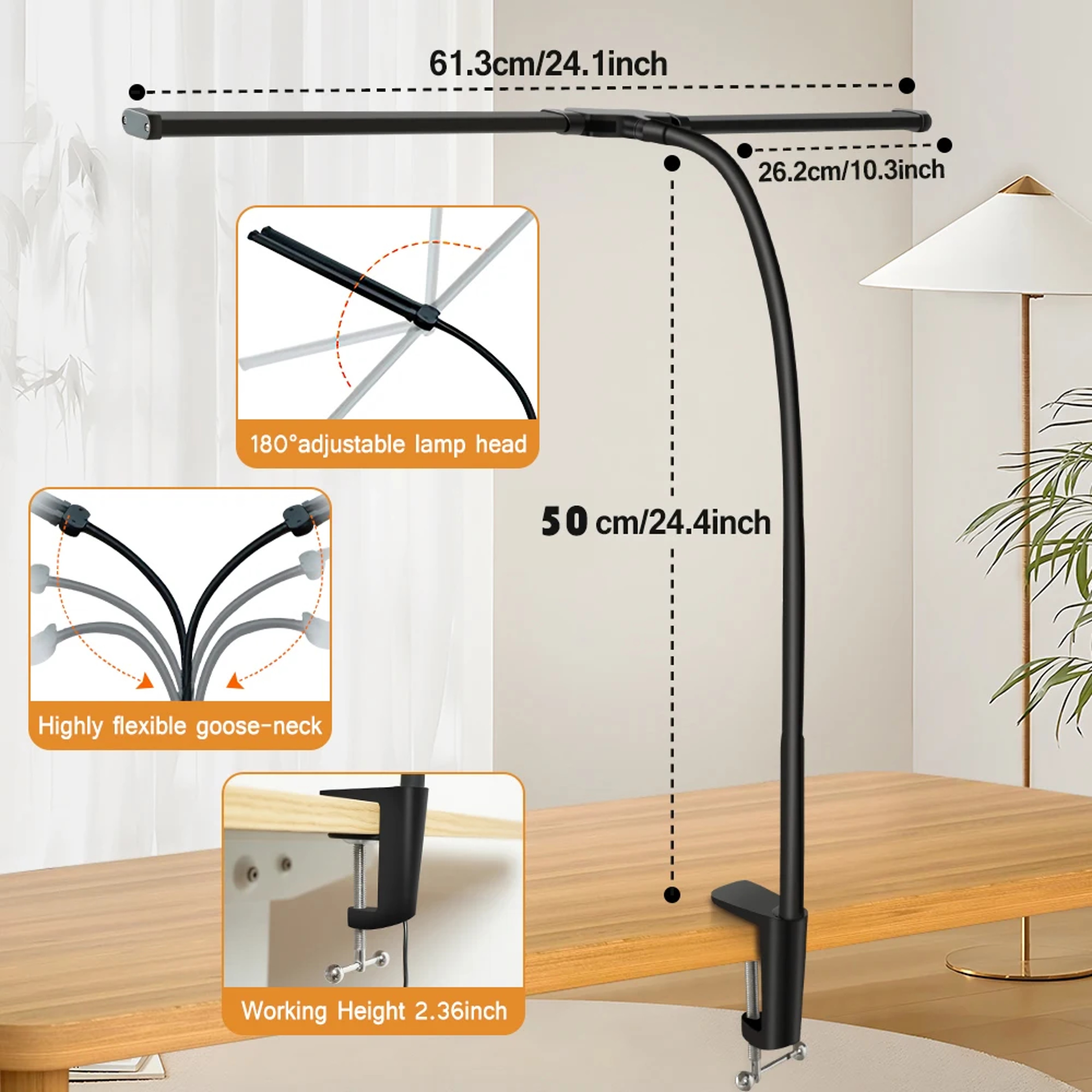 LED Desk Lamp With Dimmable Brightness 3 Color Modes And Adjustable DualHead Lighting 5