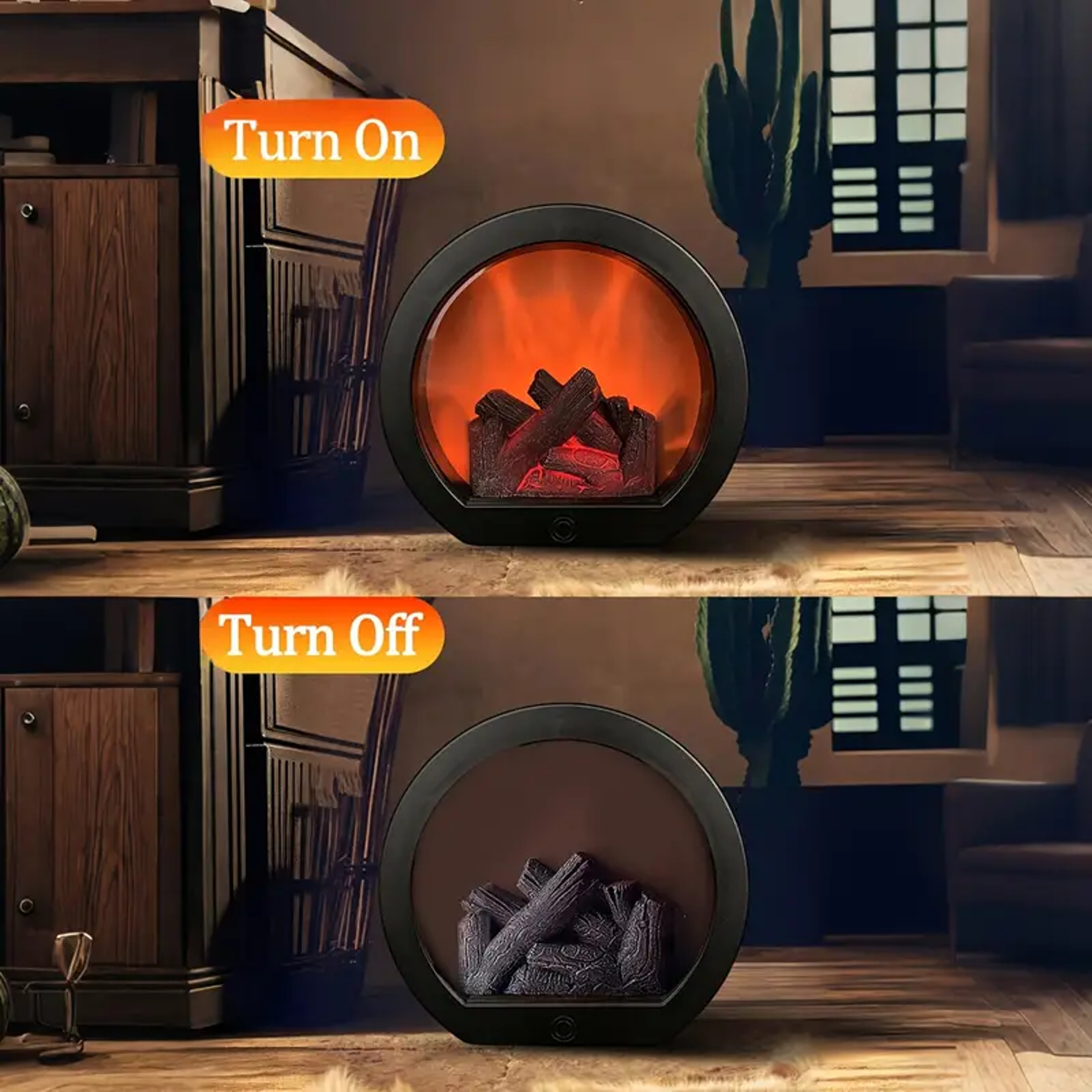 LED Fireplace Lamp With Realistic Flickering Flame  Vintage Battery And USB Powered Tabletop Decor 4