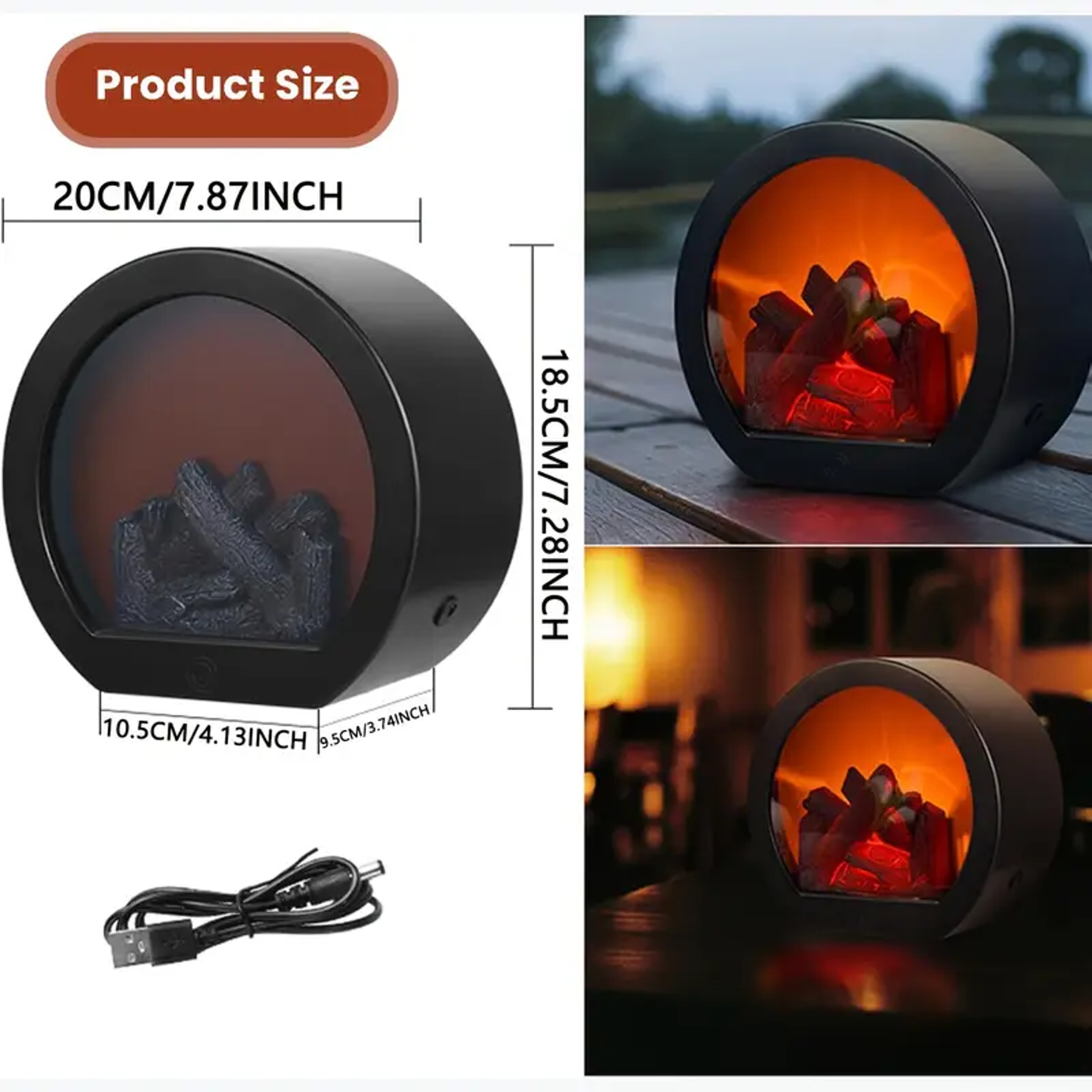 LED Fireplace Lamp With Realistic Flickering Flame  Vintage Battery And USB Powered Tabletop Decor 5