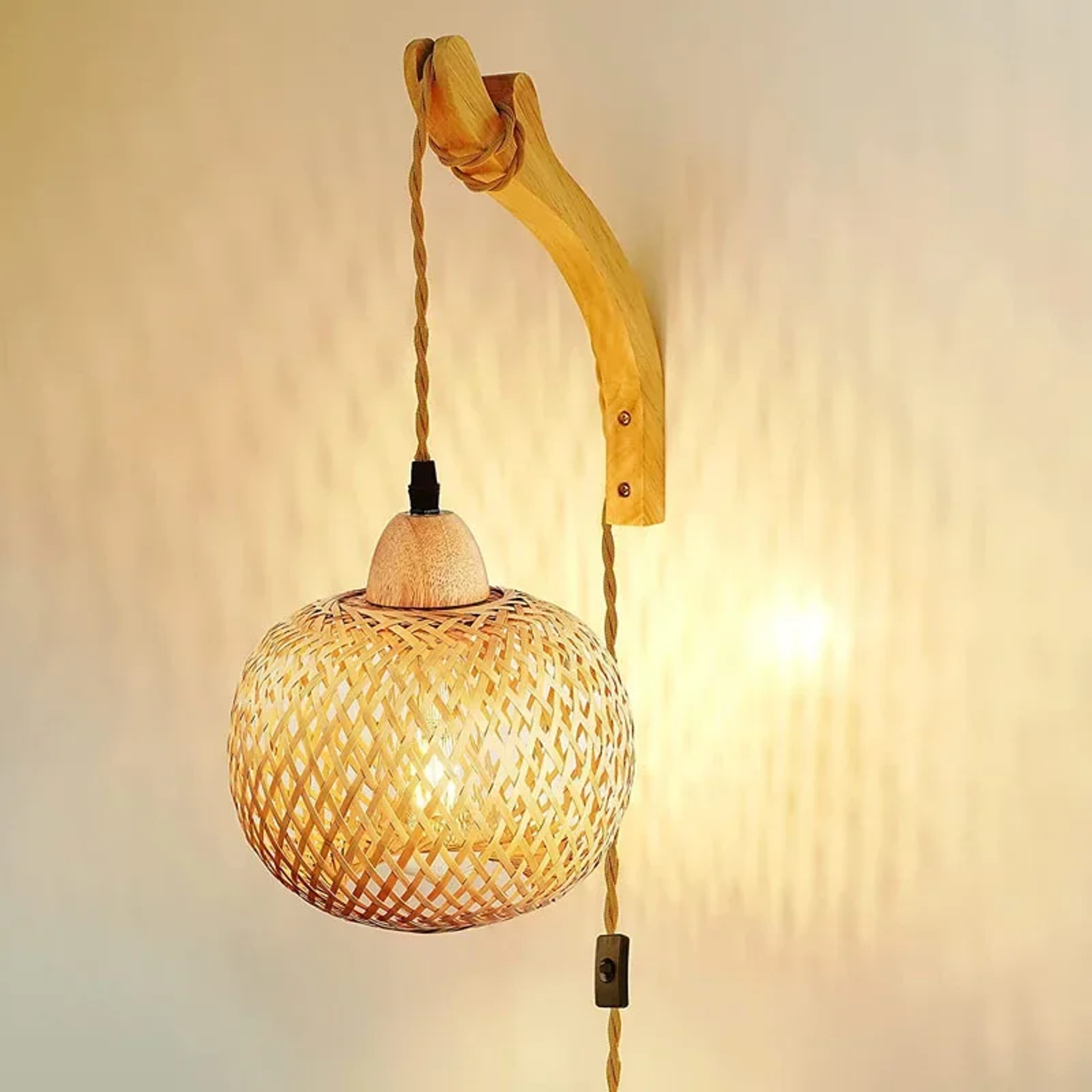 Bamboo Wall Lamp  Handwoven Wicker Lantern Light Fixture With E27 Socket 5