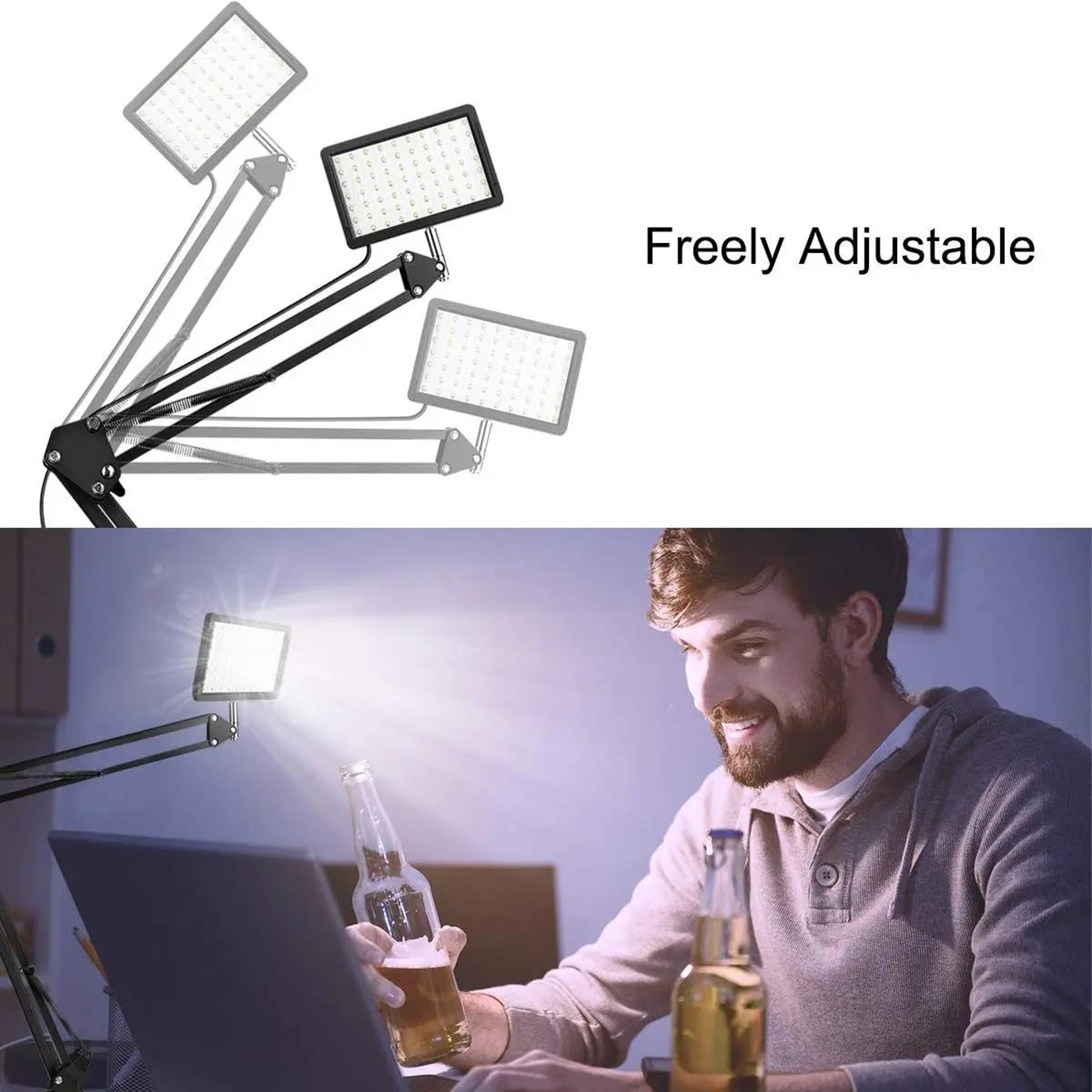 LED Photography Light With Scissor Arm Stand For Video Calls And Live Streaming 3