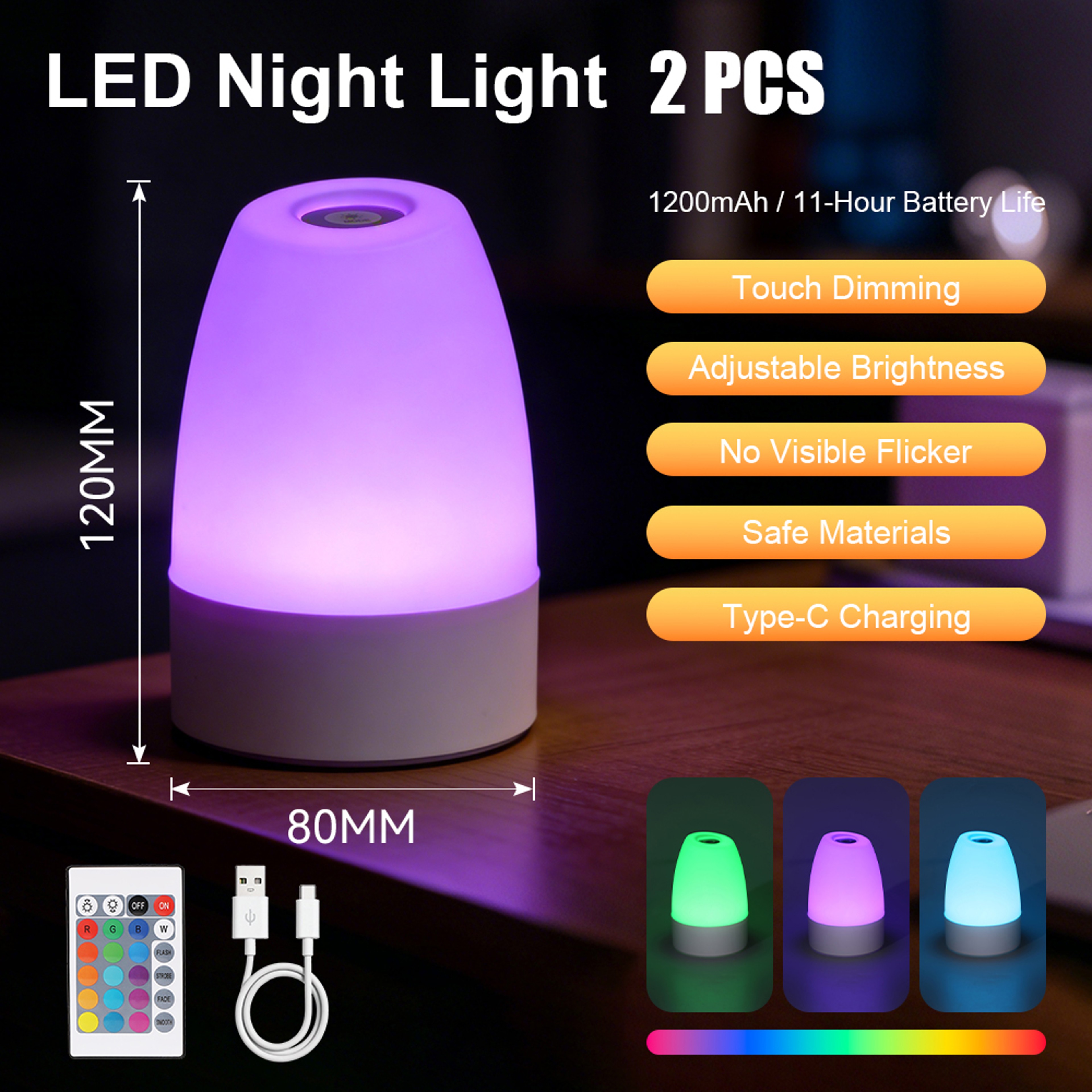 Rechargeable LED Touch Night Light With 3 Dimming Modes For Bedrooms And Kids Rooms 7