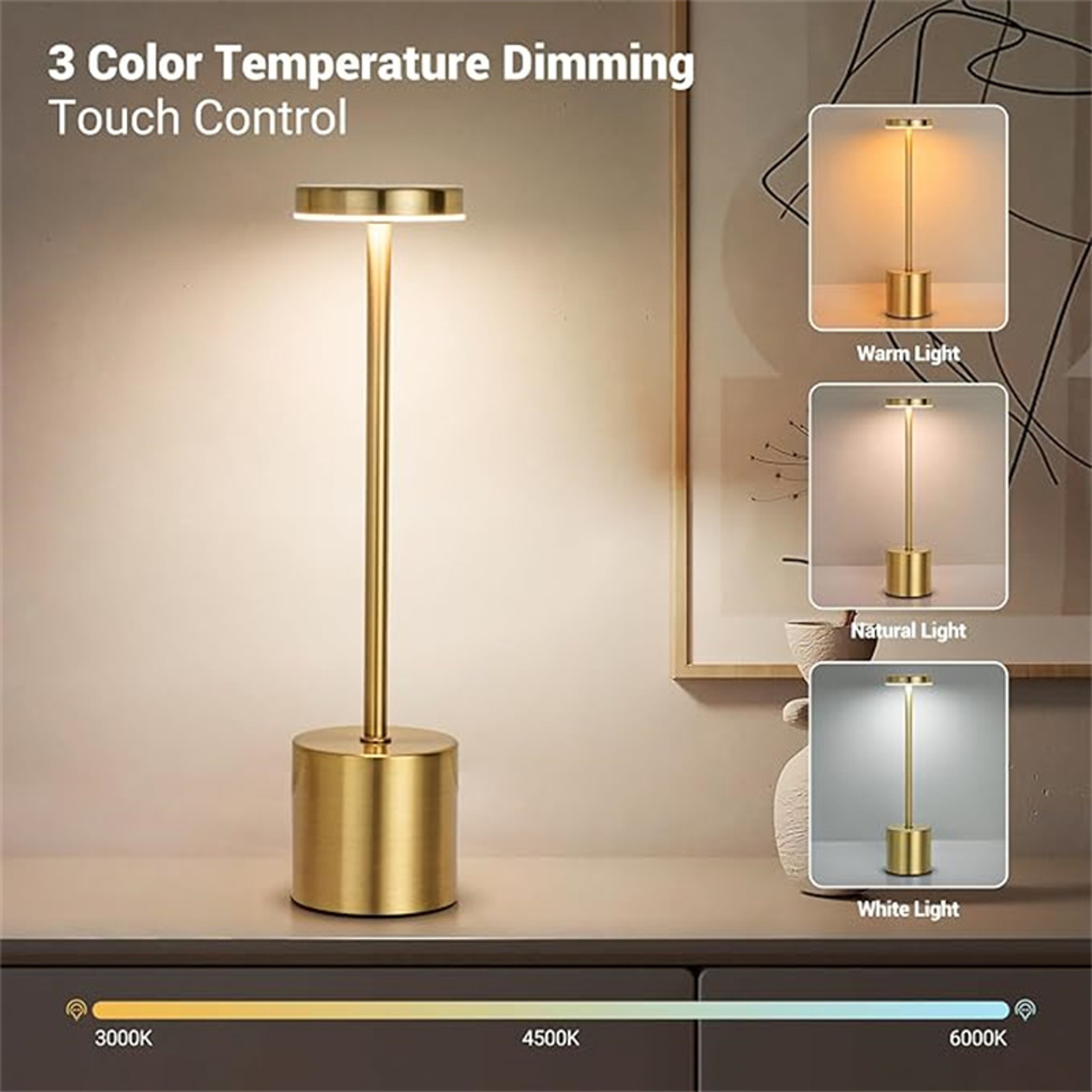 Rechargeable LED Table Lamp With Touch Control And Dimmable Warm Light 2