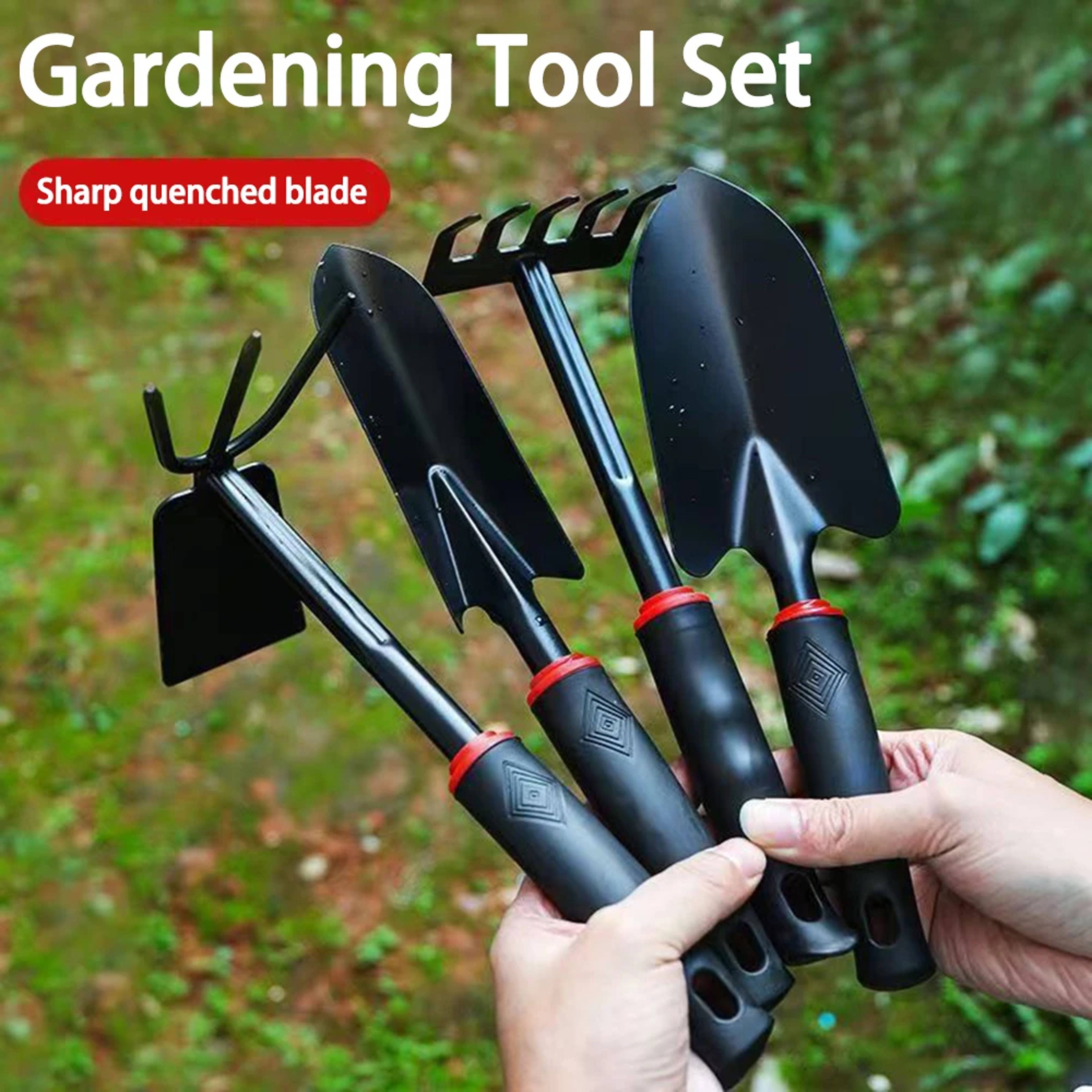 4-Piece Garden Tool Set – Alloy Steel Hand Shovel Trowel and Rakes for Planting – view 1