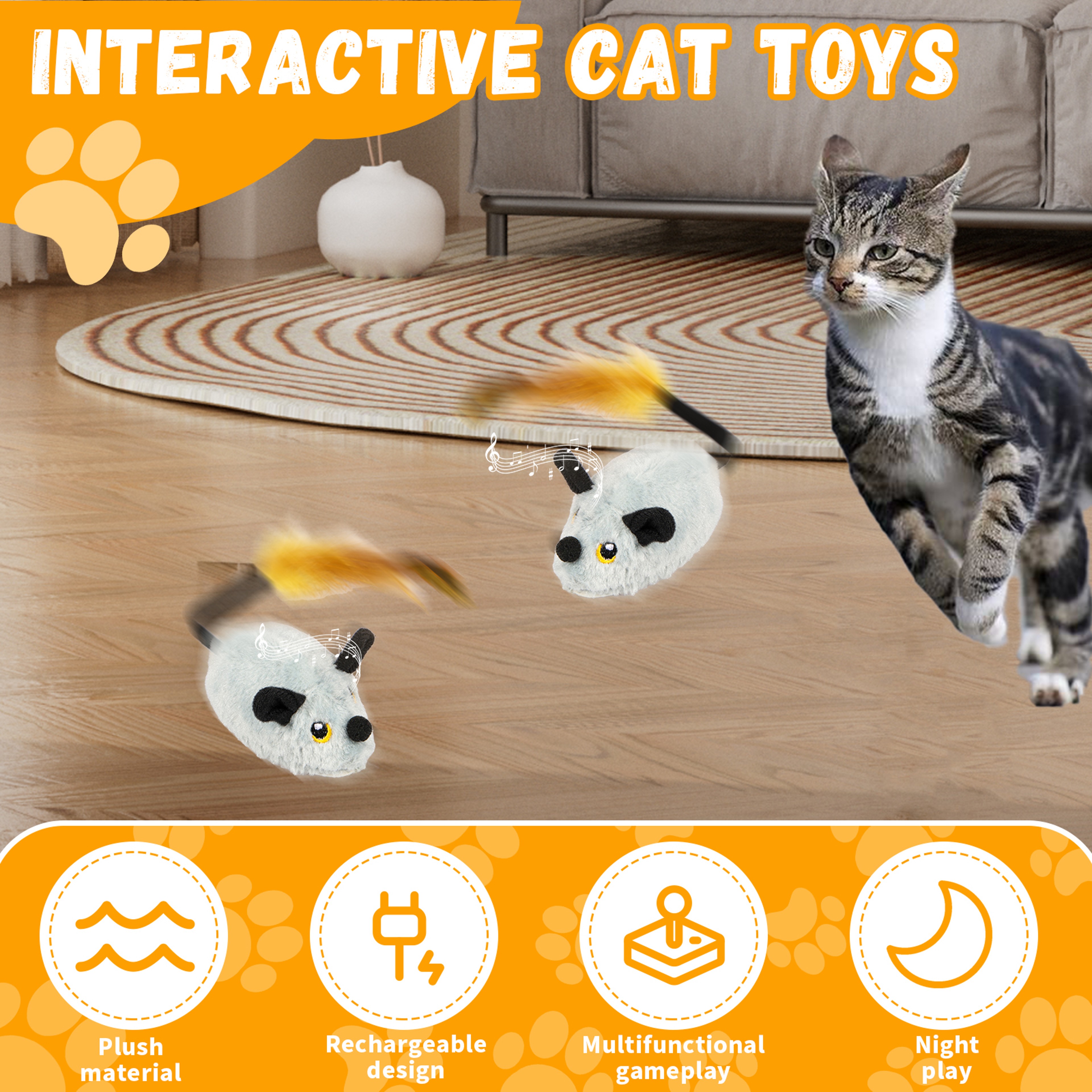 Interactive Cat Mouse Toy With LED Lights And Rechargeable Automatic Movement 2