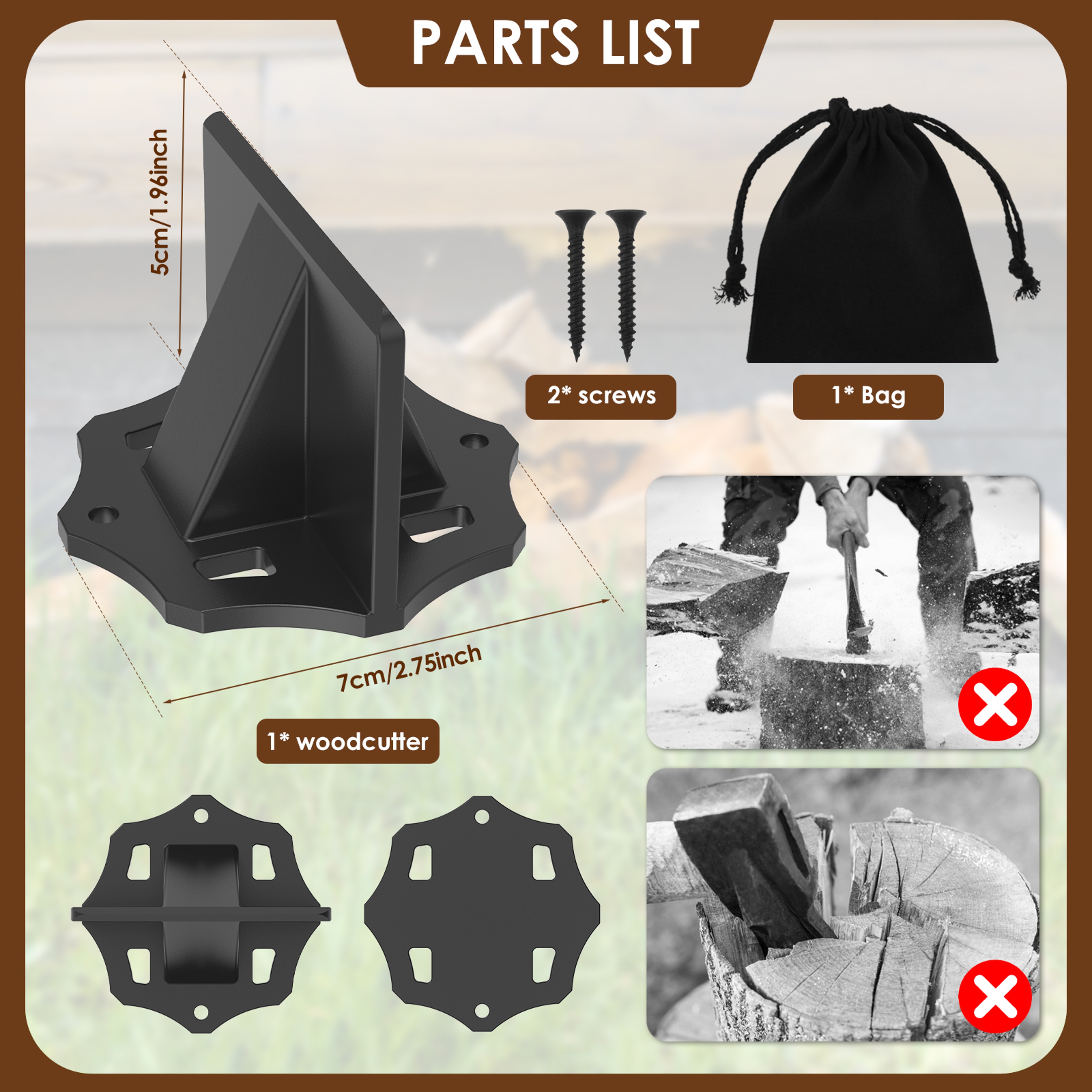 Manual Kindling Splitter  Portable Carbon Steel Firewood Splitting Tool With Storage Bag 6