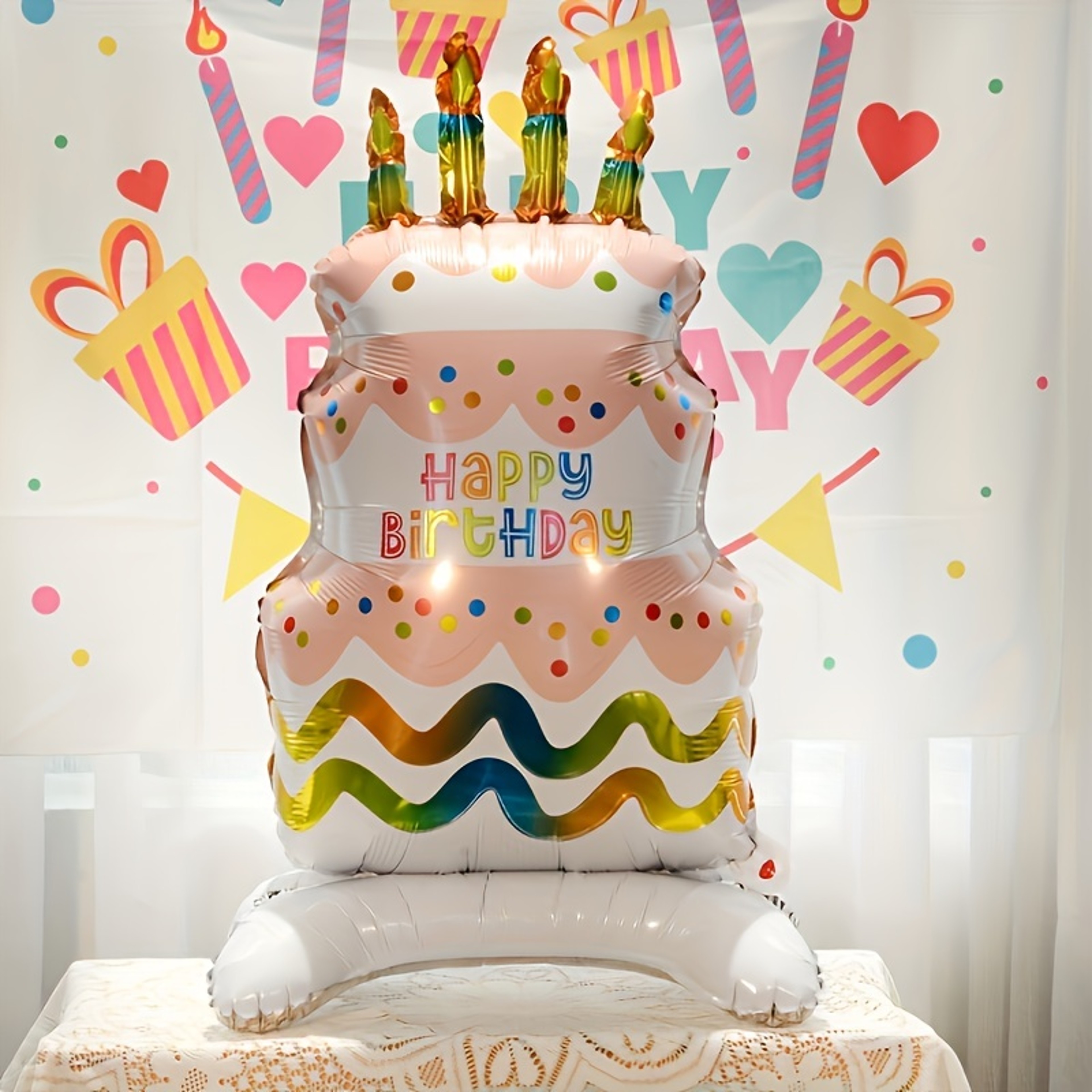 Birthday Cake Standing Foil Balloon with Base for Birthday Party Decorations – view 3