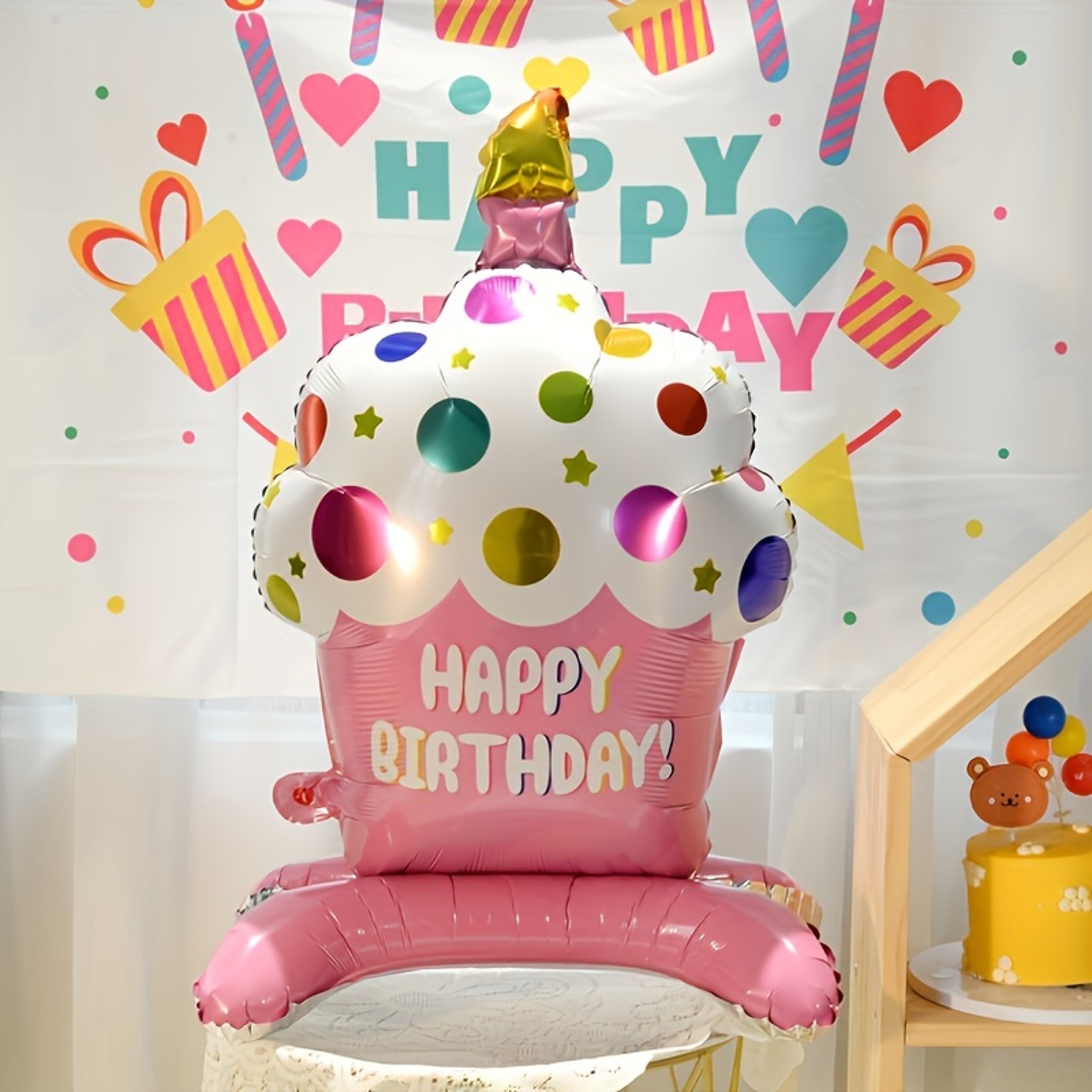 Birthday Cake Standing Foil Balloon with Base for Birthday Party Decorations – view 4
