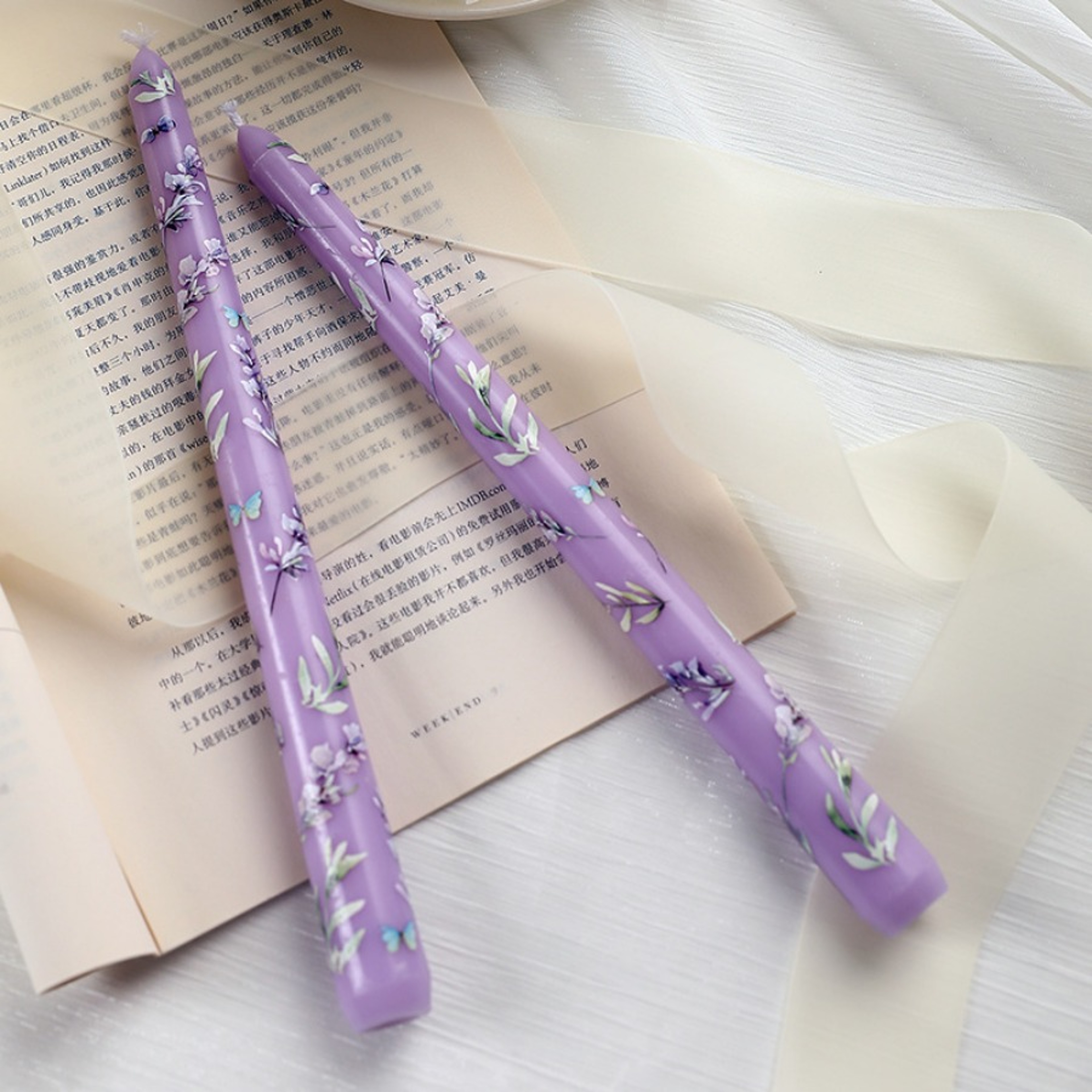 HandPainted Rose Scented Taper Candles 985 Inch Set Of 2 0