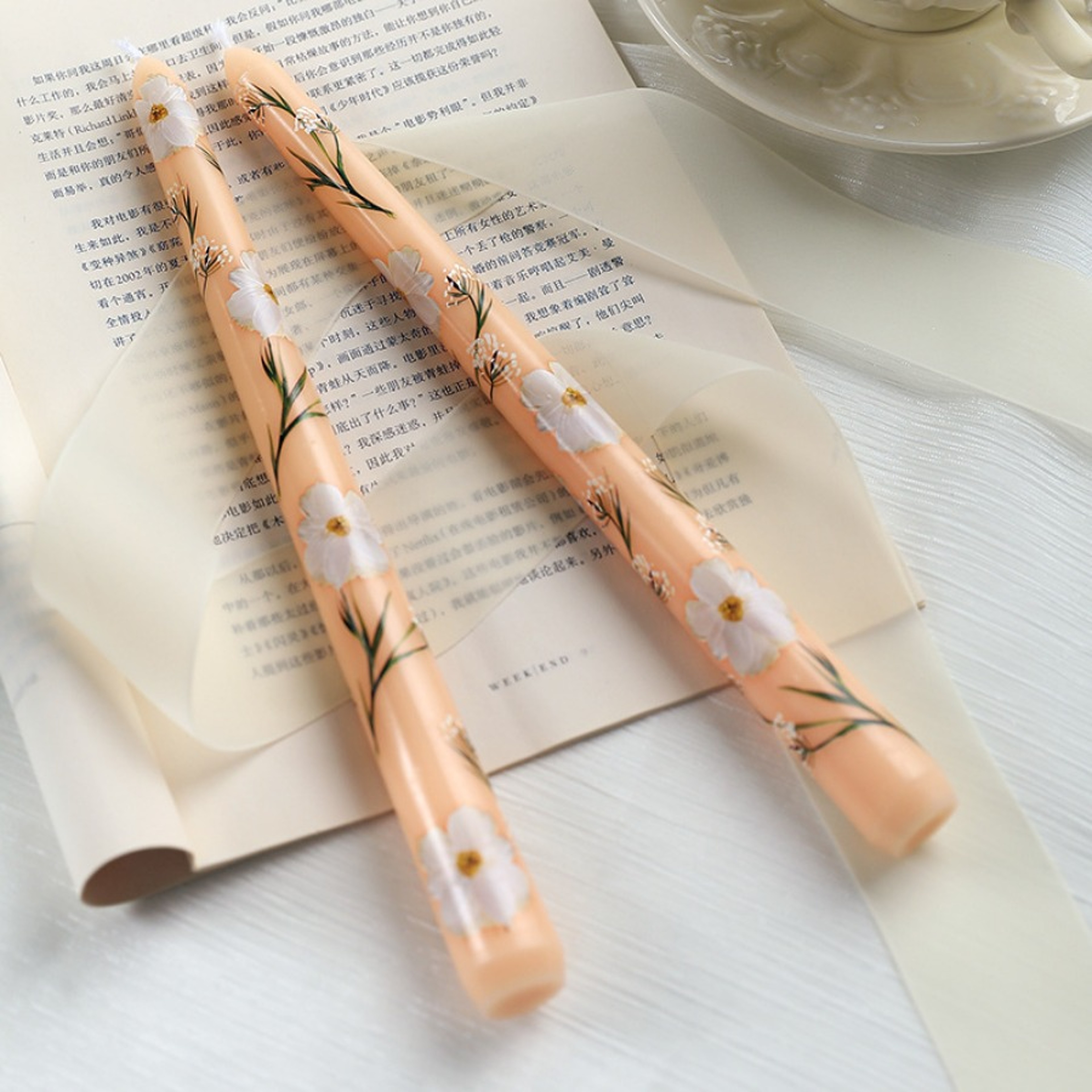 HandPainted Rose Scented Taper Candles 985 Inch Set Of 2 7