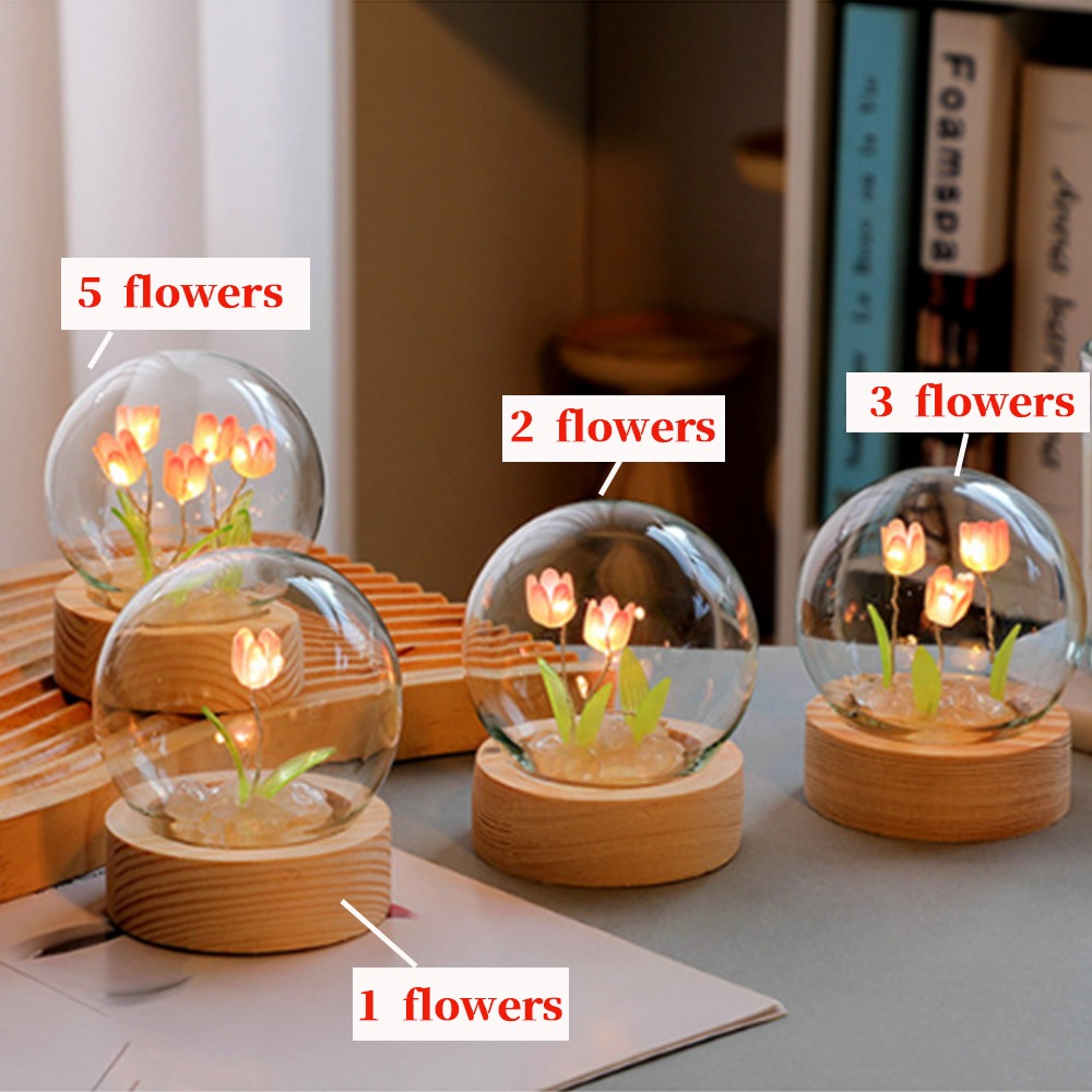 3D Tulip LED Night Light With Wooden Base And Warm White Glow 4