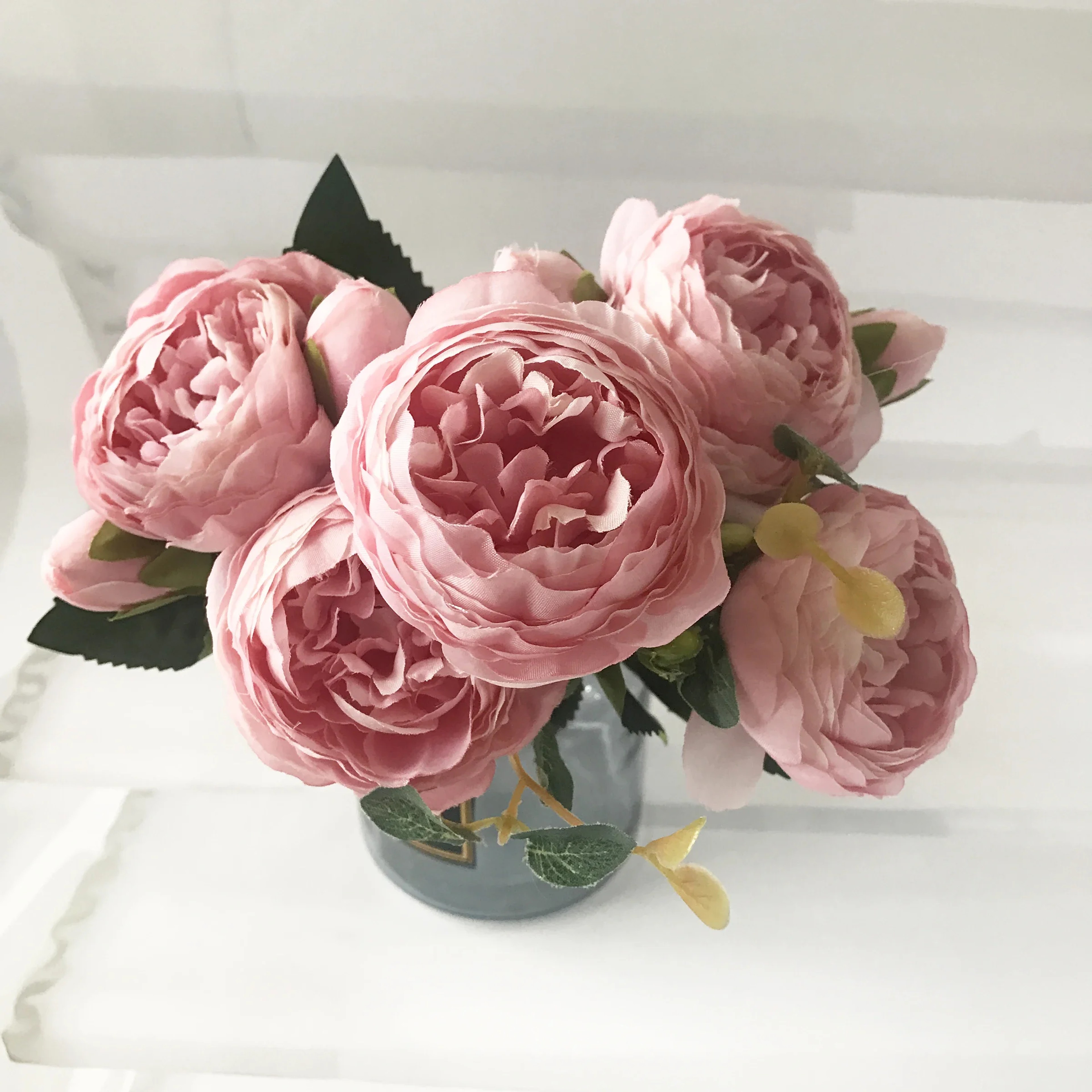 Artificial Silk Peony Bouquet With 5 Blooms And 4 Buds For Wedding And Home Decor 0
