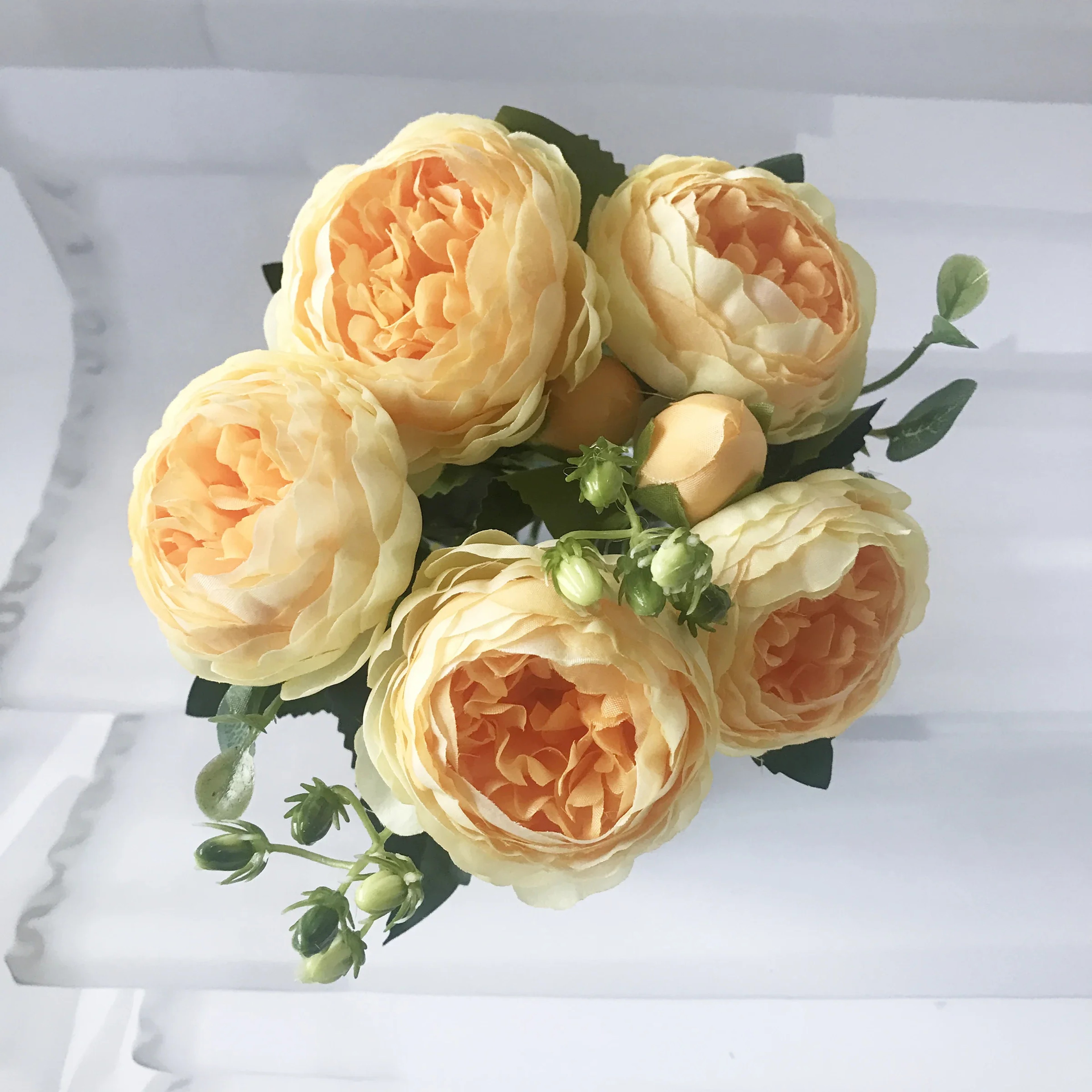 Artificial Silk Peony Bouquet With 5 Blooms And 4 Buds For Wedding And Home Decor 12