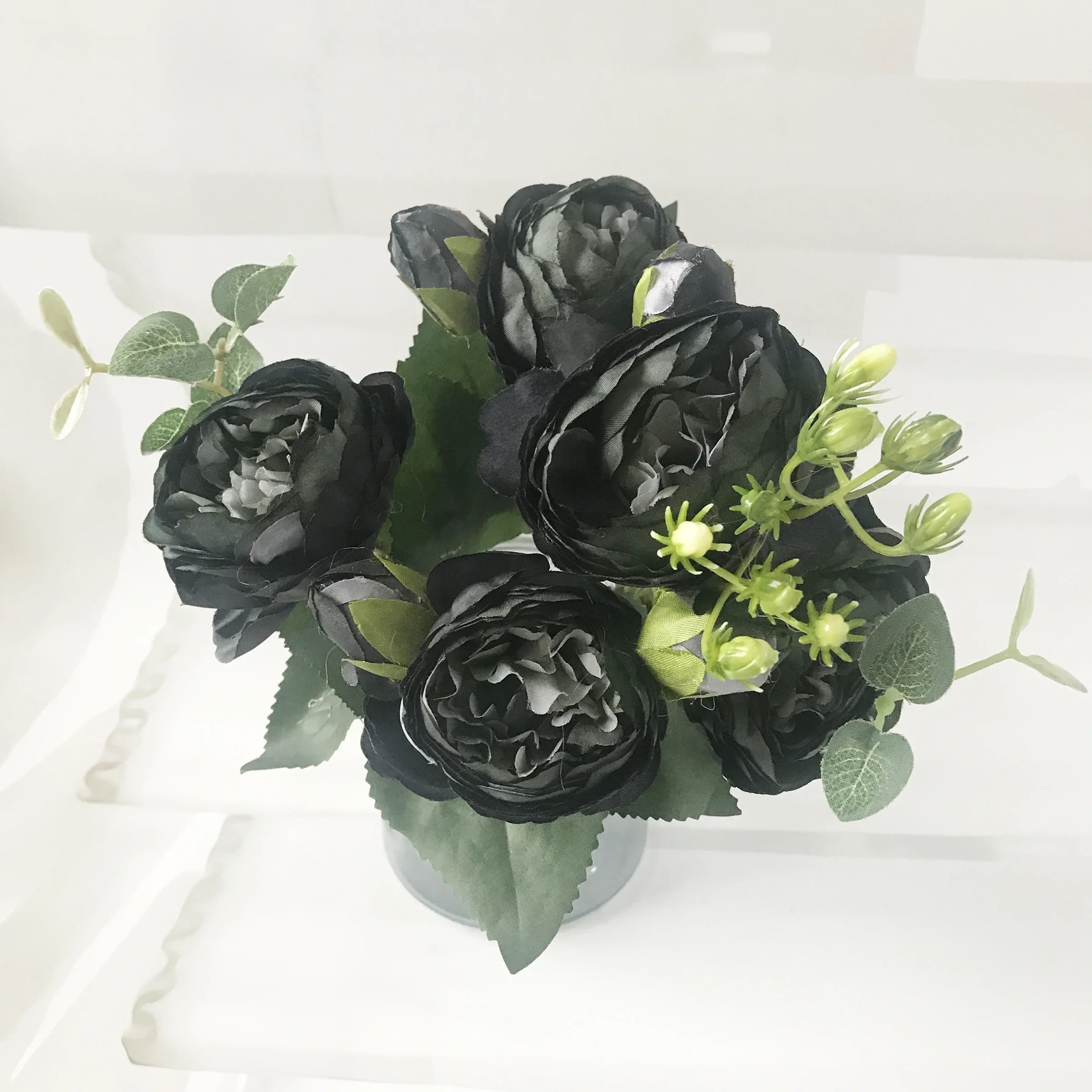 Artificial Silk Peony Bouquet With 5 Blooms And 4 Buds For Wedding And Home Decor 16