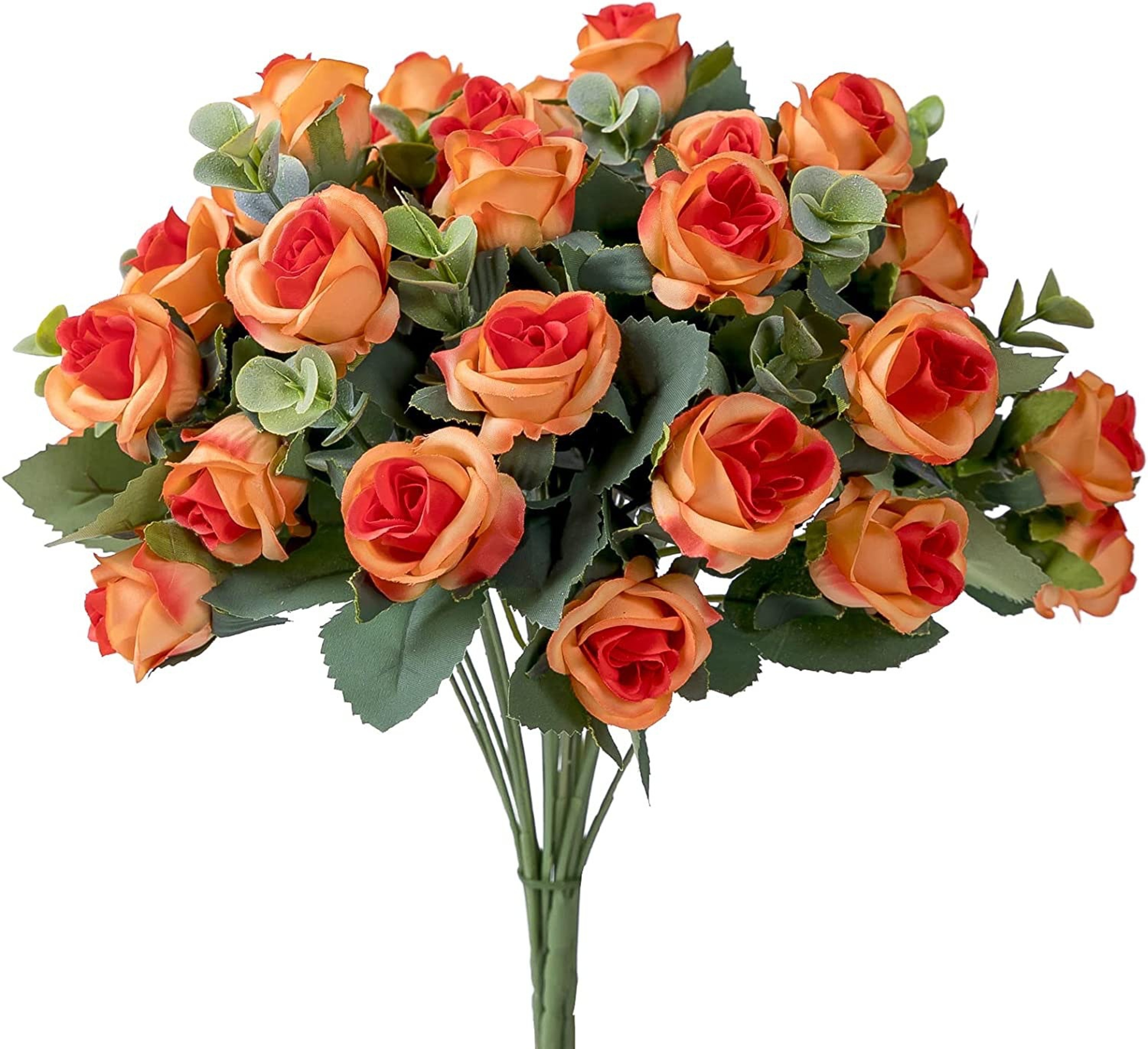 10Head Artificial White Silk Rose Bouquet With Eucalyptus Leaves For Wedding Decor 11