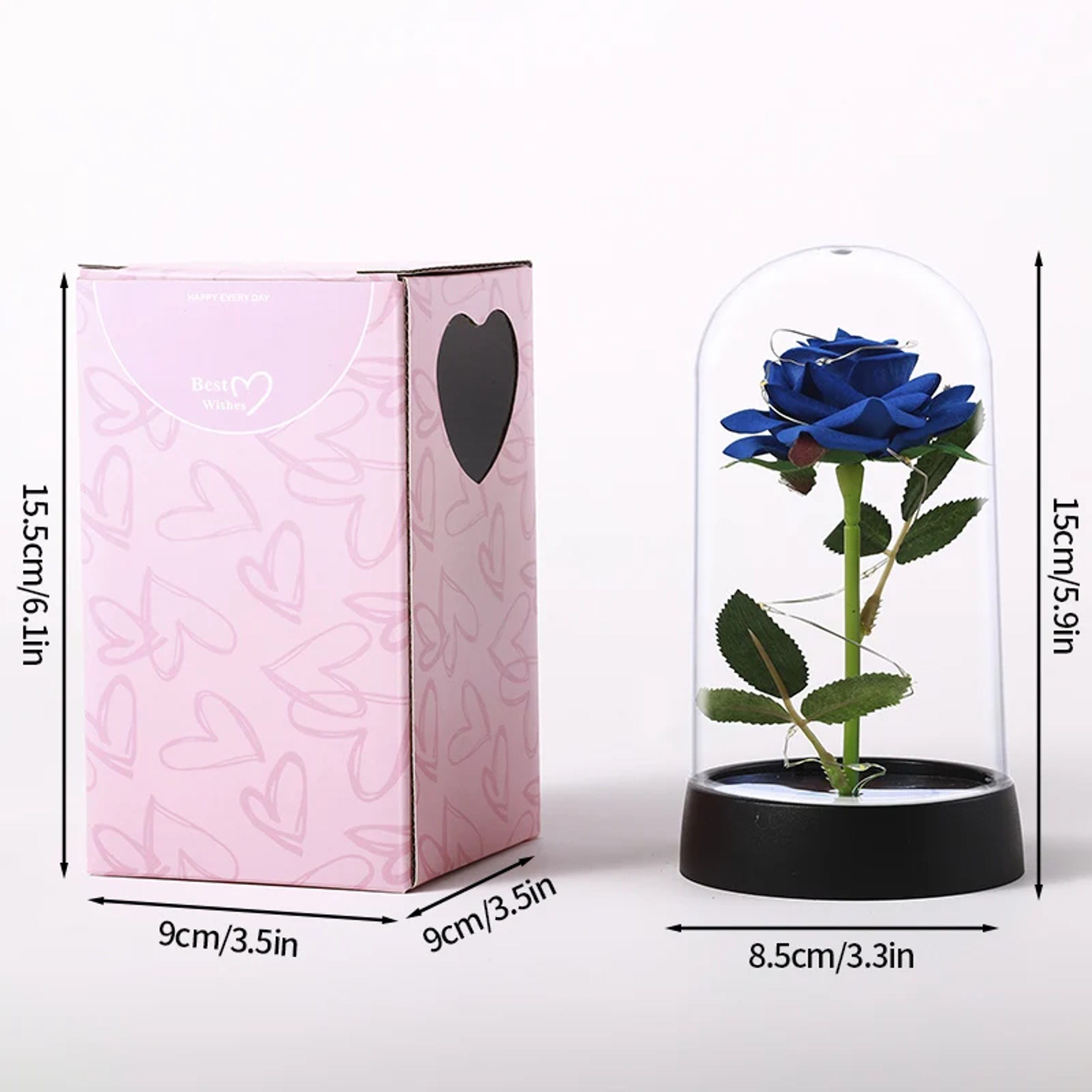 LED Rose In Glass Dome With Artificial Silk Flower For Romantic Home Decor 7